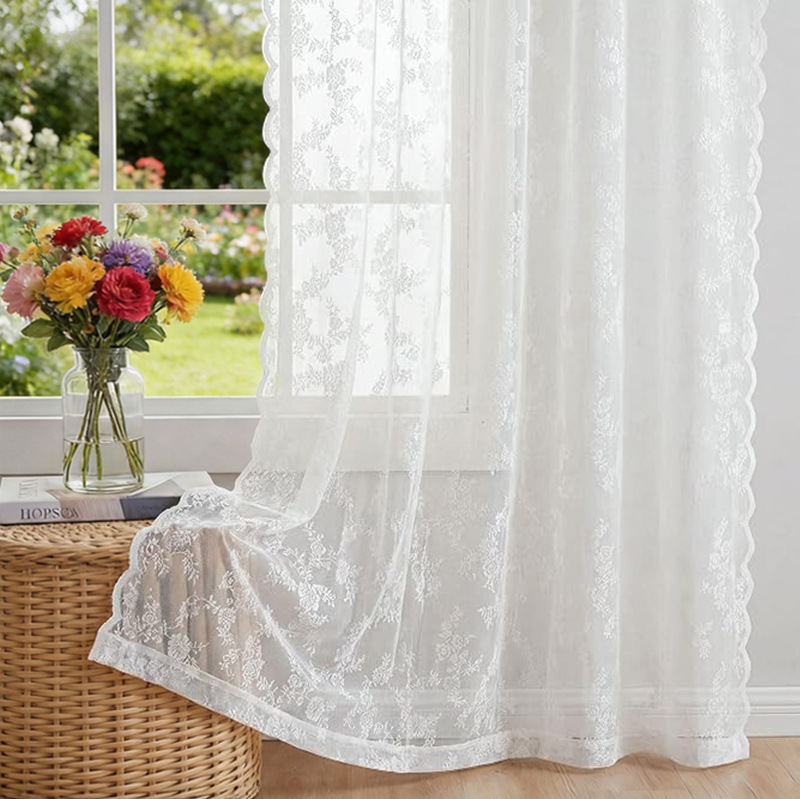 Cortinas de encaje de dos piezas, translúcidas, ideales para dormitorios y salas de estar.