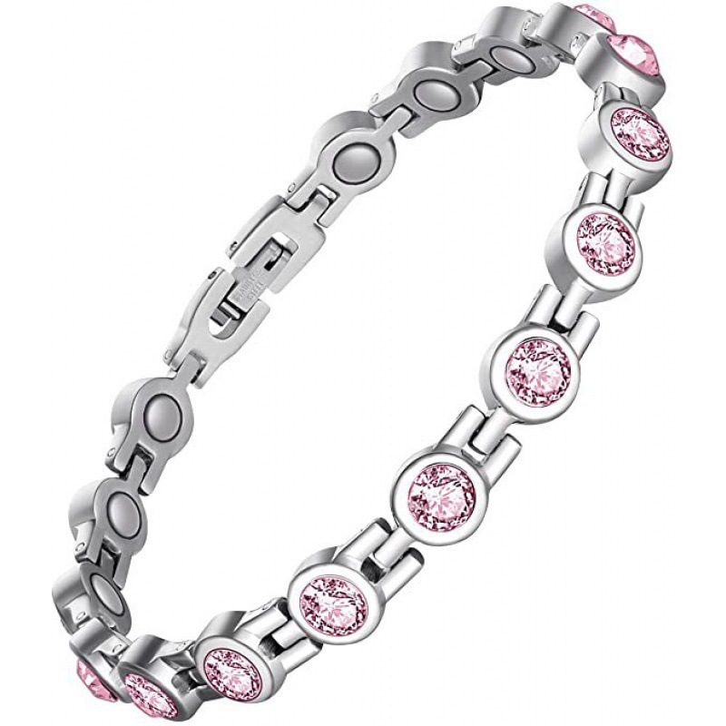 Pulseras magnéticas, pulseras magnéticas saludables para aliviar el dolor de la artritis Pulseras magnéticas Pulseras magnéticas para hombres y mujeres (rosa) Diamante rosa
