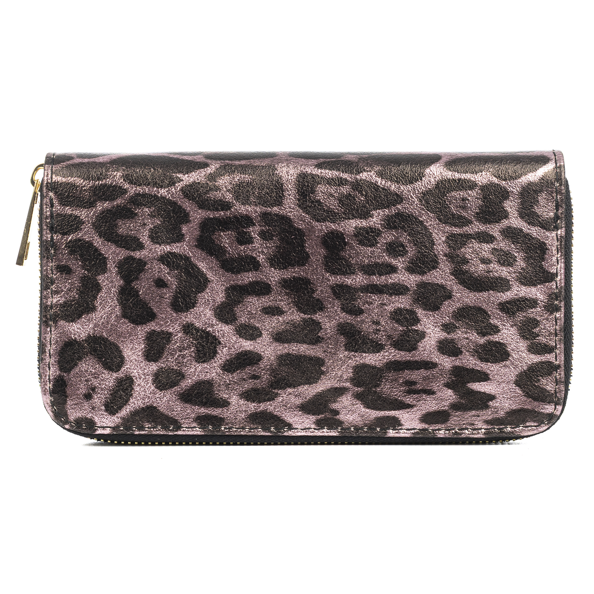FIRENZE ARTEGIANI Avegno cartera mujer, de piel auténtica Gamuza con estampado animal print leopardo lacada brillante. Fabricado en Italia 19,5x2,5x10,5 Cm. Color: Leopardo