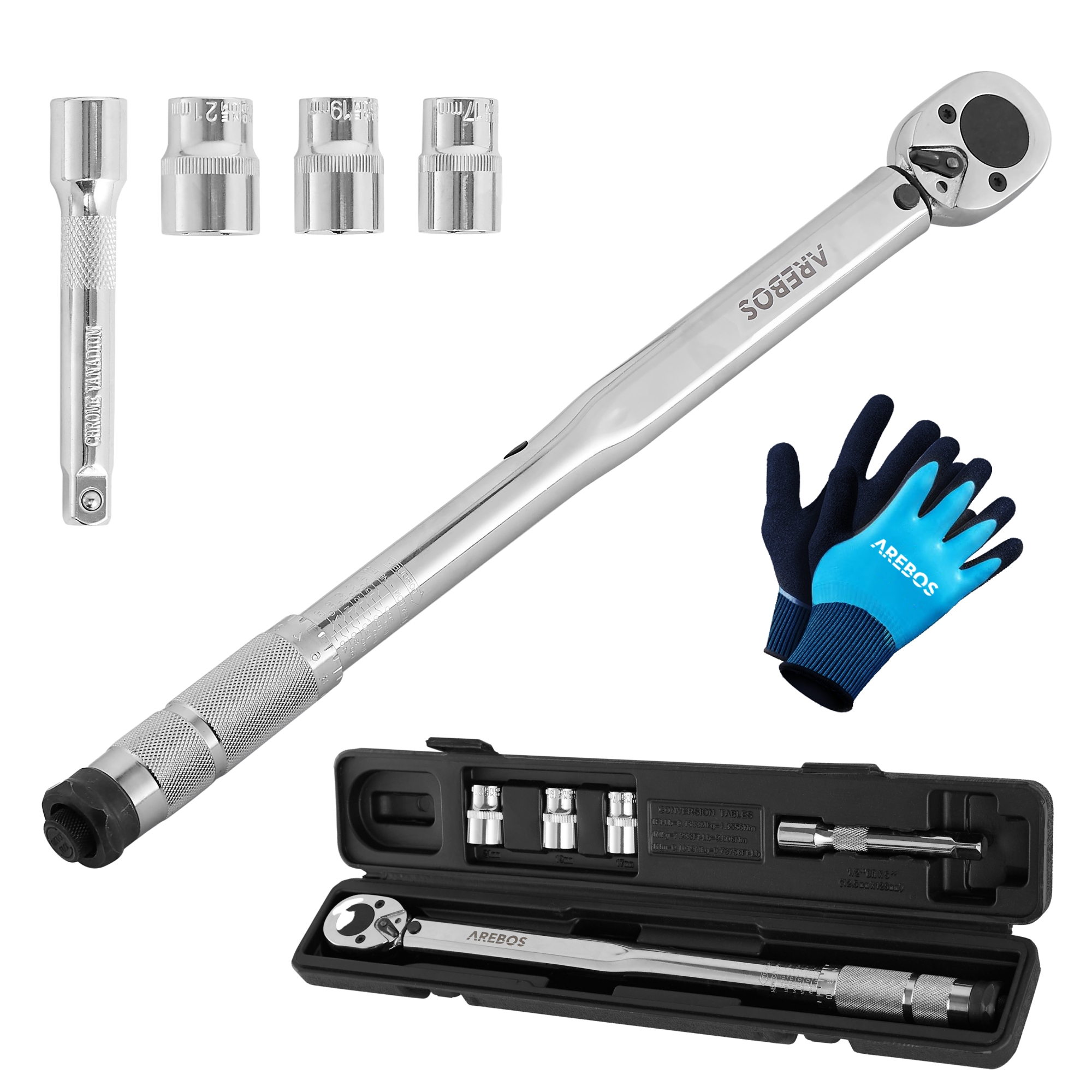 AREBOS 6pcs 1/2 Llave dinamométrica con carraca 40-210NM Tuercas dinamométricas