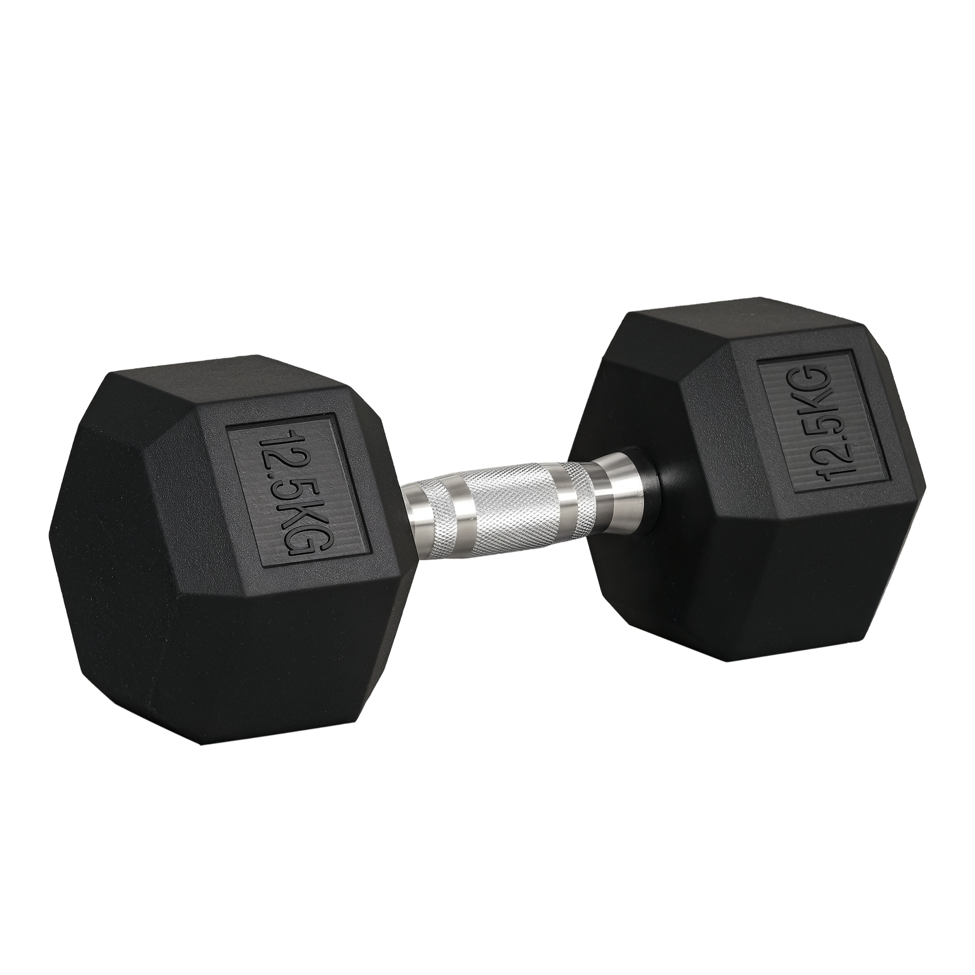HOMCOM Mancuerna Hexagonal 12,5 kg de Hierro Fundido, Pesas de Metal Recubiertas de Goma, con Mango Moleteado, para Entrenamiento en Casa, Gimnasio, y Oficina, Negro y Plata