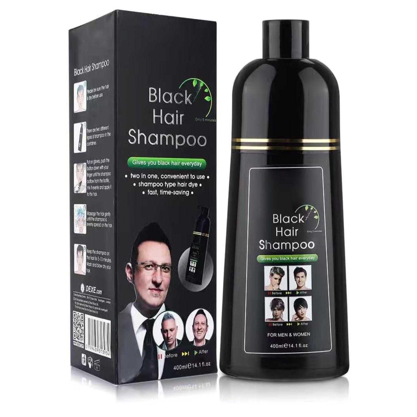 Dexe Black Hair Shampoo 400ml – Champú Tinte Negro Instantáneo para Hombres y Mujeres