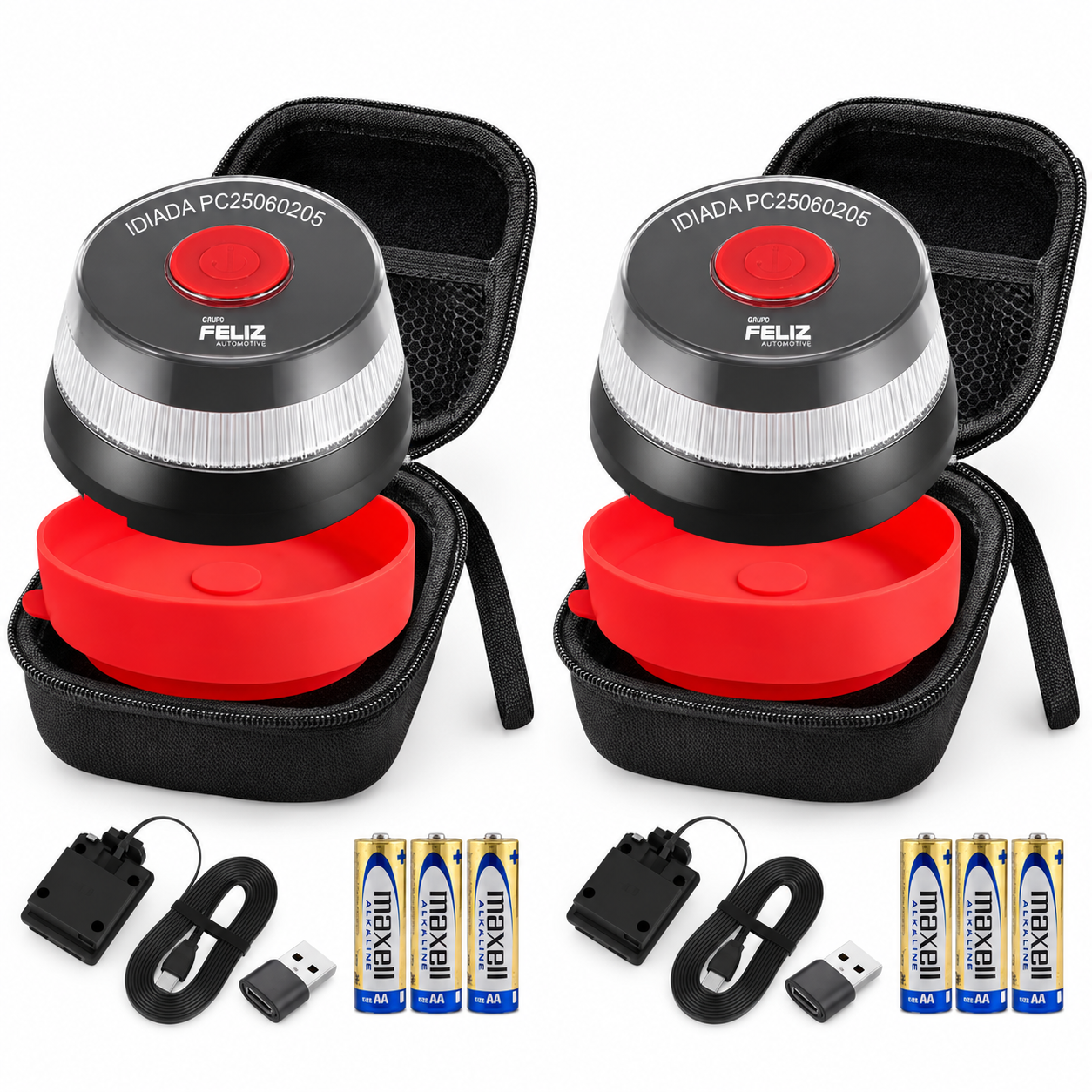 2xKIT Baliza emergencia V16 Don FELIZ conectada con geolocalizacion DGT 3.0, luz de emergencia homologada, conectada y autorizada por DGT, señal V16 con pilas incluidas, conectividad Telefonica , vision 360 grados