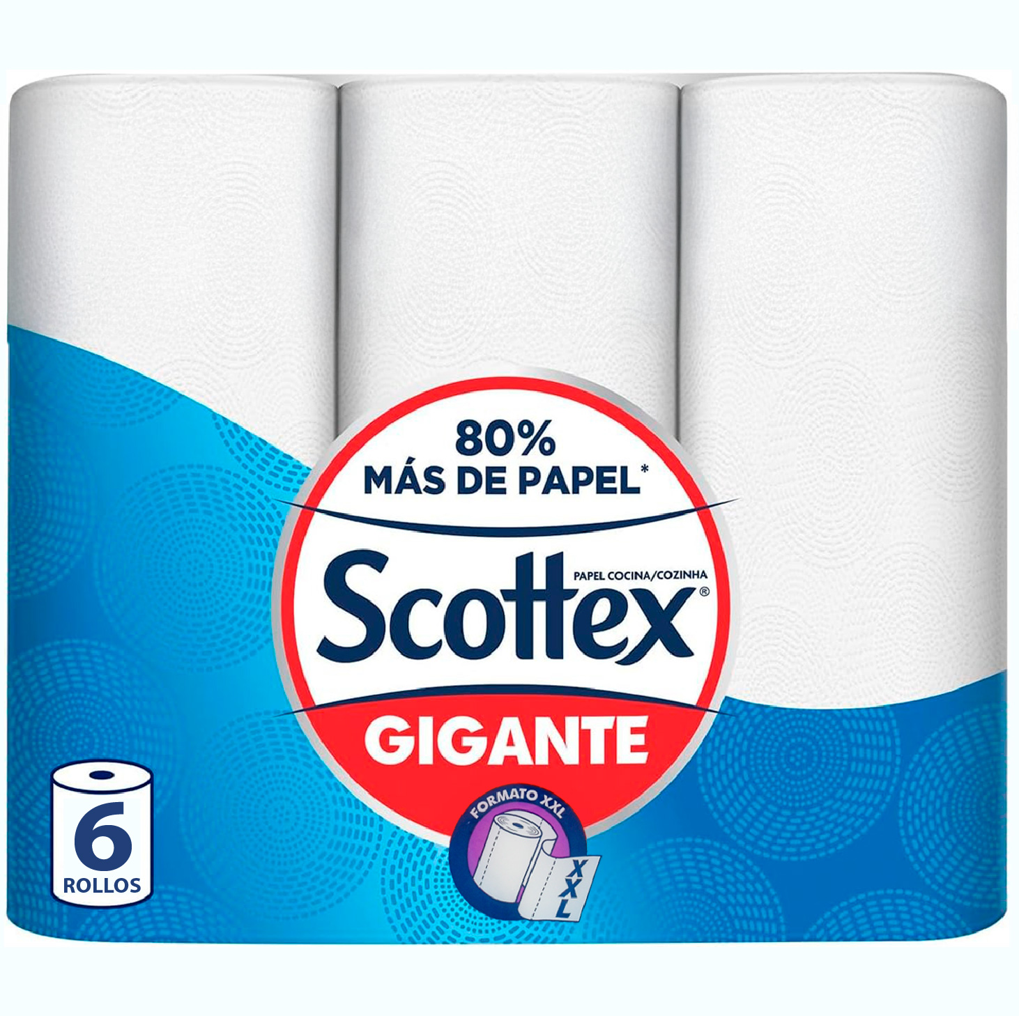 Scottex Papel de Cocina Gigante | Rollos XXL con 80% Más de Papel | Rollo de Cocina Multiusos, Alta Absorción y Resistencia | Certificación FSC | Formato Ahorro