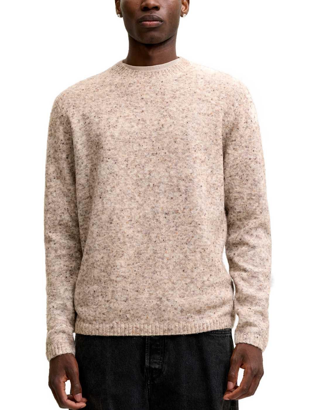 Jersey Jack&Jones Niel beige jaspeado punto para hombre
