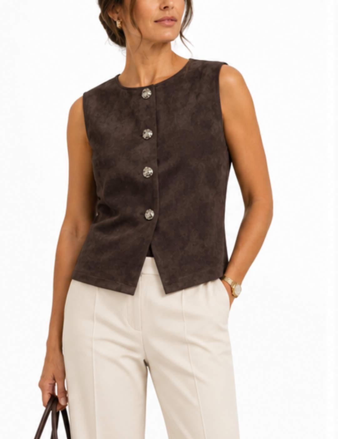 Chaleco Only Rinea de ante marrón para mujer