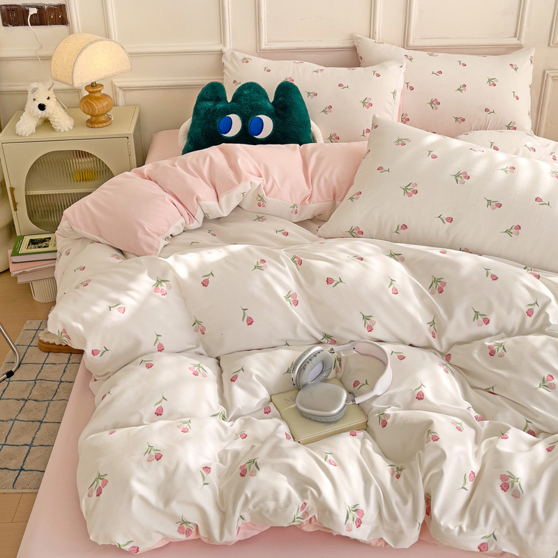 OmHom Juego De 3 Piezas Funda De Edredón Y Paquete De Almohadillas En Forma De Corazón Con Estampado Floral Para Dormitorio