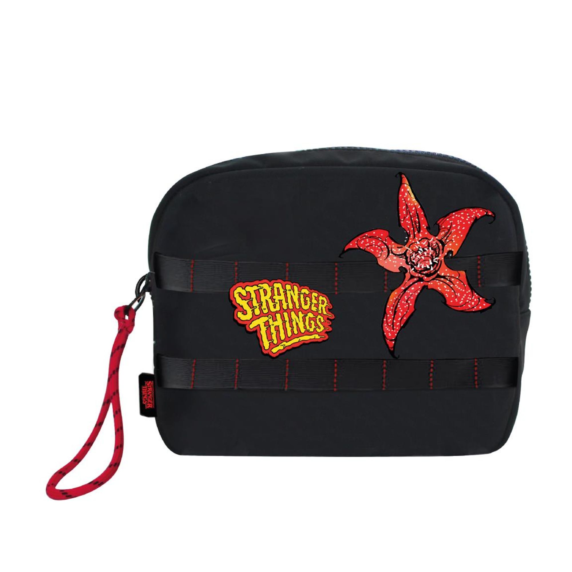 Neceser de Viaje Stranger Things para Jóvenes y Adultos, Neceser Negro de Gran Capacidad, Diseño Original con Demogorgon y Logo, con Cierre de Cremallera, Ideal para Aseo y Organización en Viajes