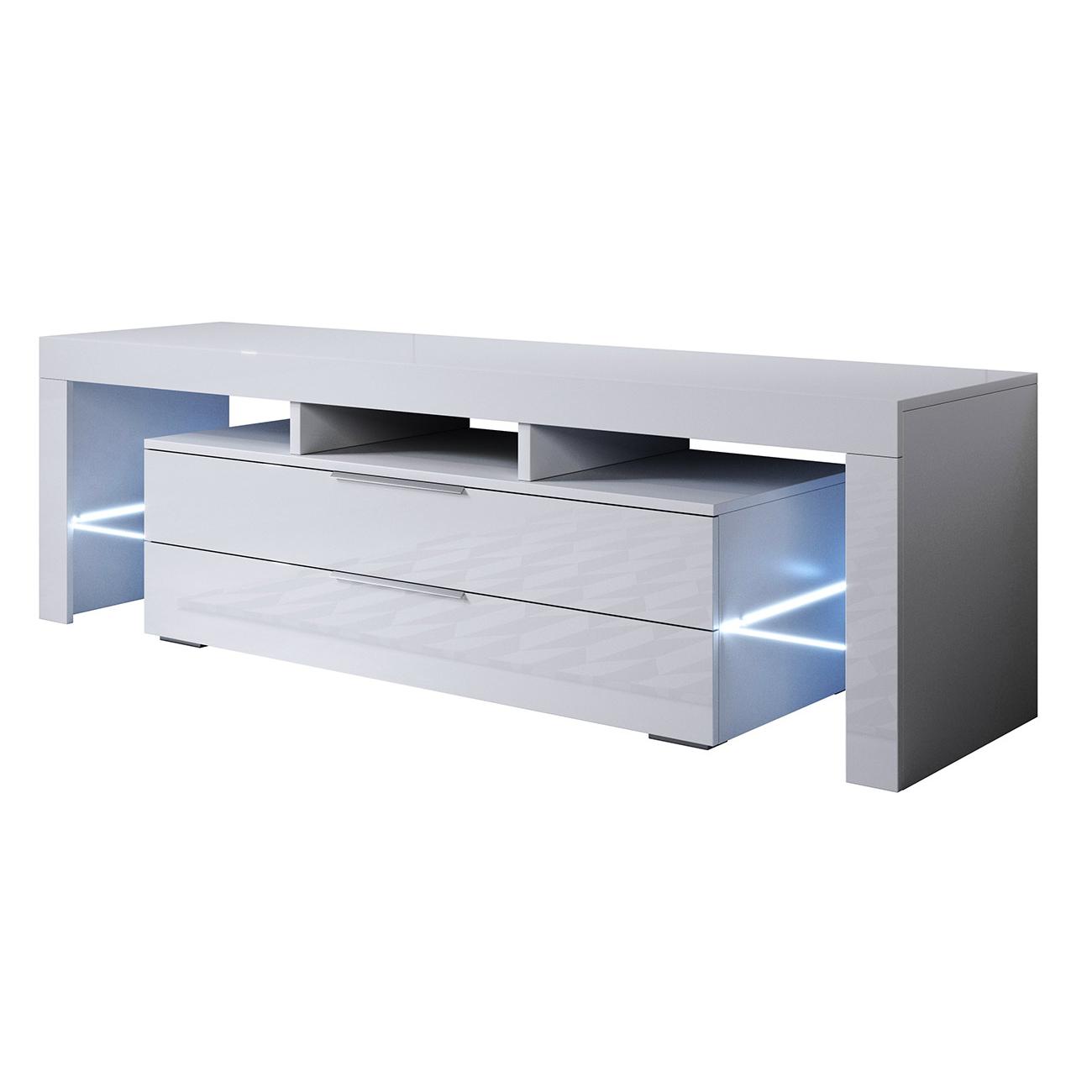 MB Muebles Bonitos - Mueble TV con LED, Ancho 160cm, Blanco y Negro, Acabado Brillo, Modelo Selma