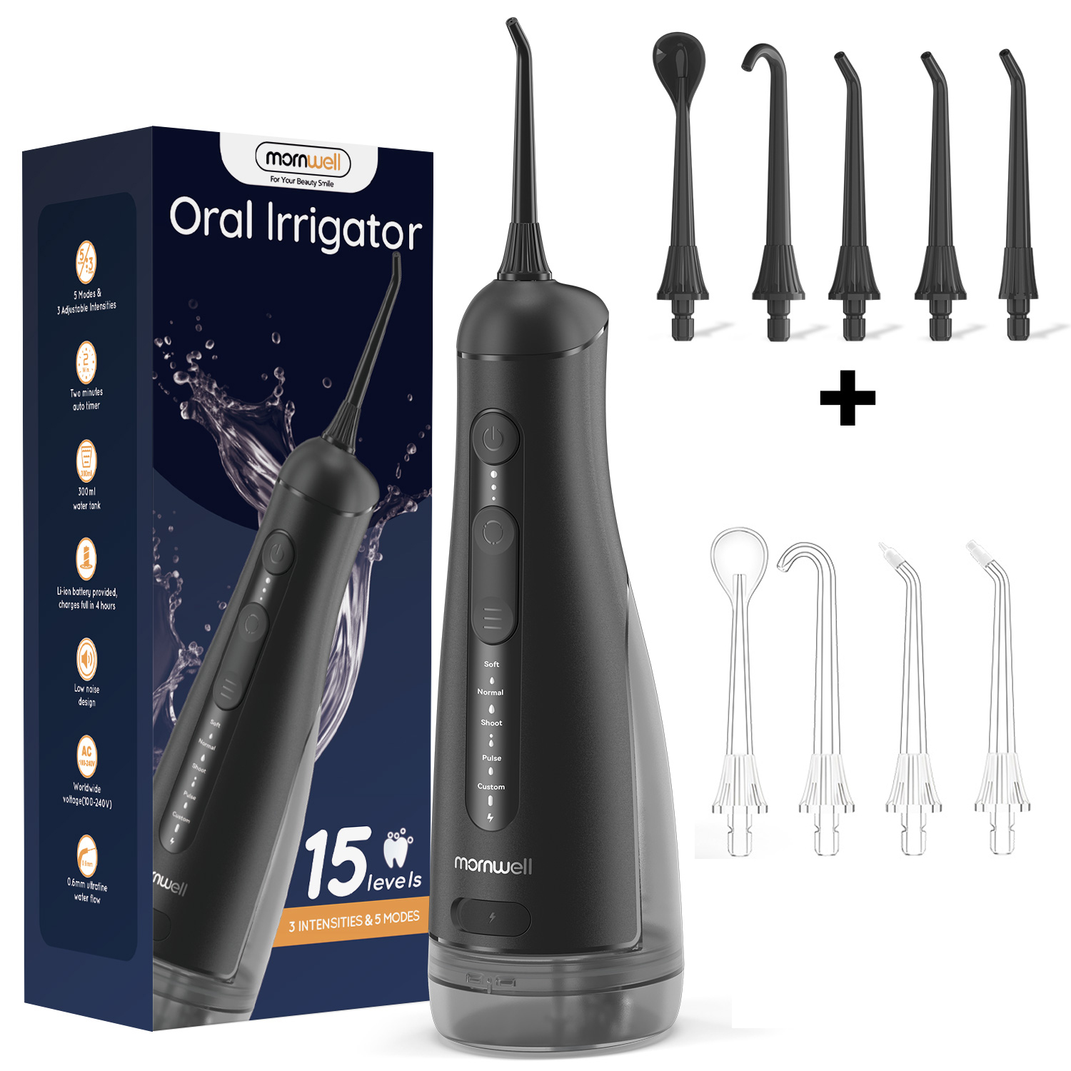 TK Mornwell Water Dental Flosser Pick Para Dientes 4 Modos 13 Niveles De Agua Portátil Sin Cable Tanque De 300ML Limpieza De Picos F42(F5048)