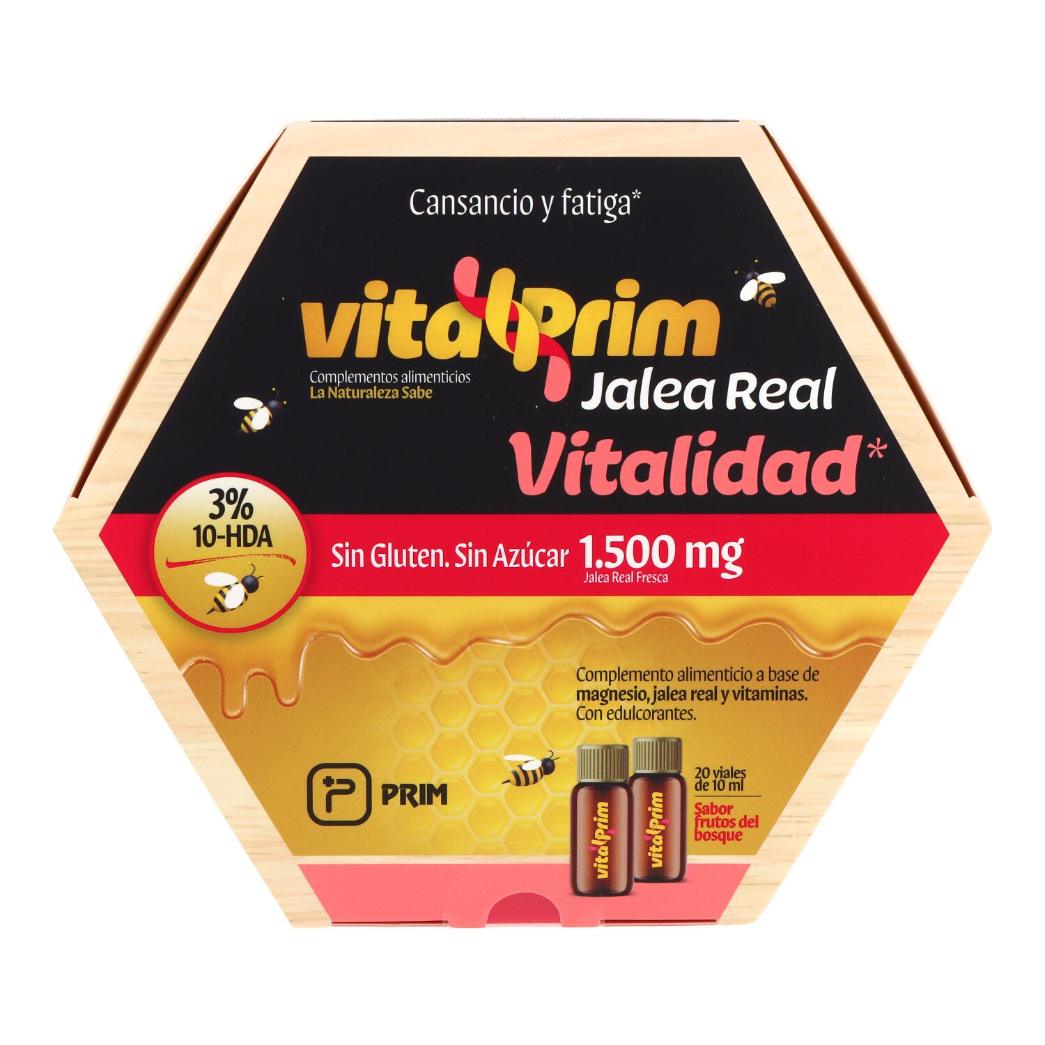 Vitalprim Jalea Real Vitalidad Sin Azucares 20 Viales 10 ml Sabor Frutos Del Bosque