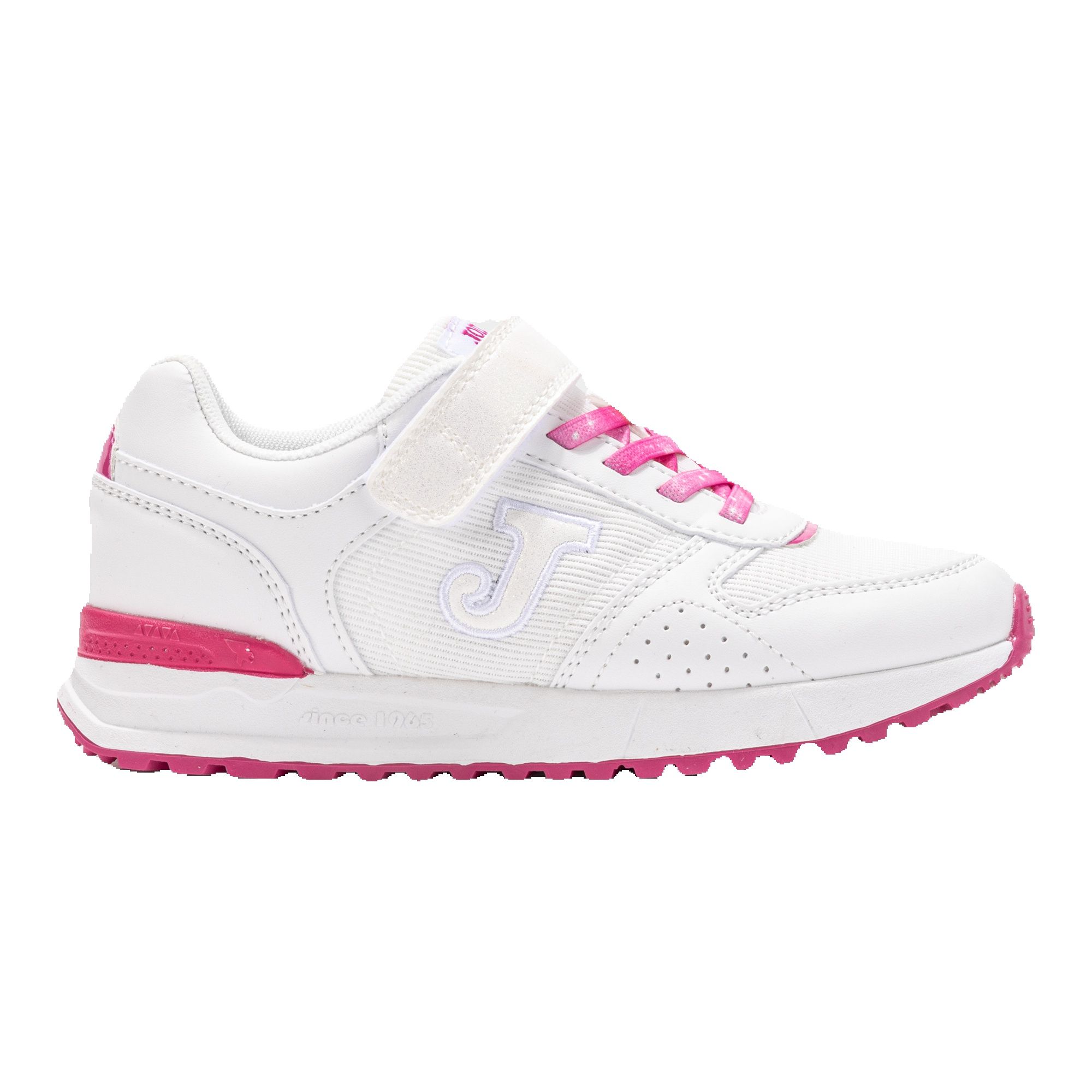 Deportivas para niñas de la marca Joma con velcro mod. J.Tornado JR 2510 en blanco y fucsia