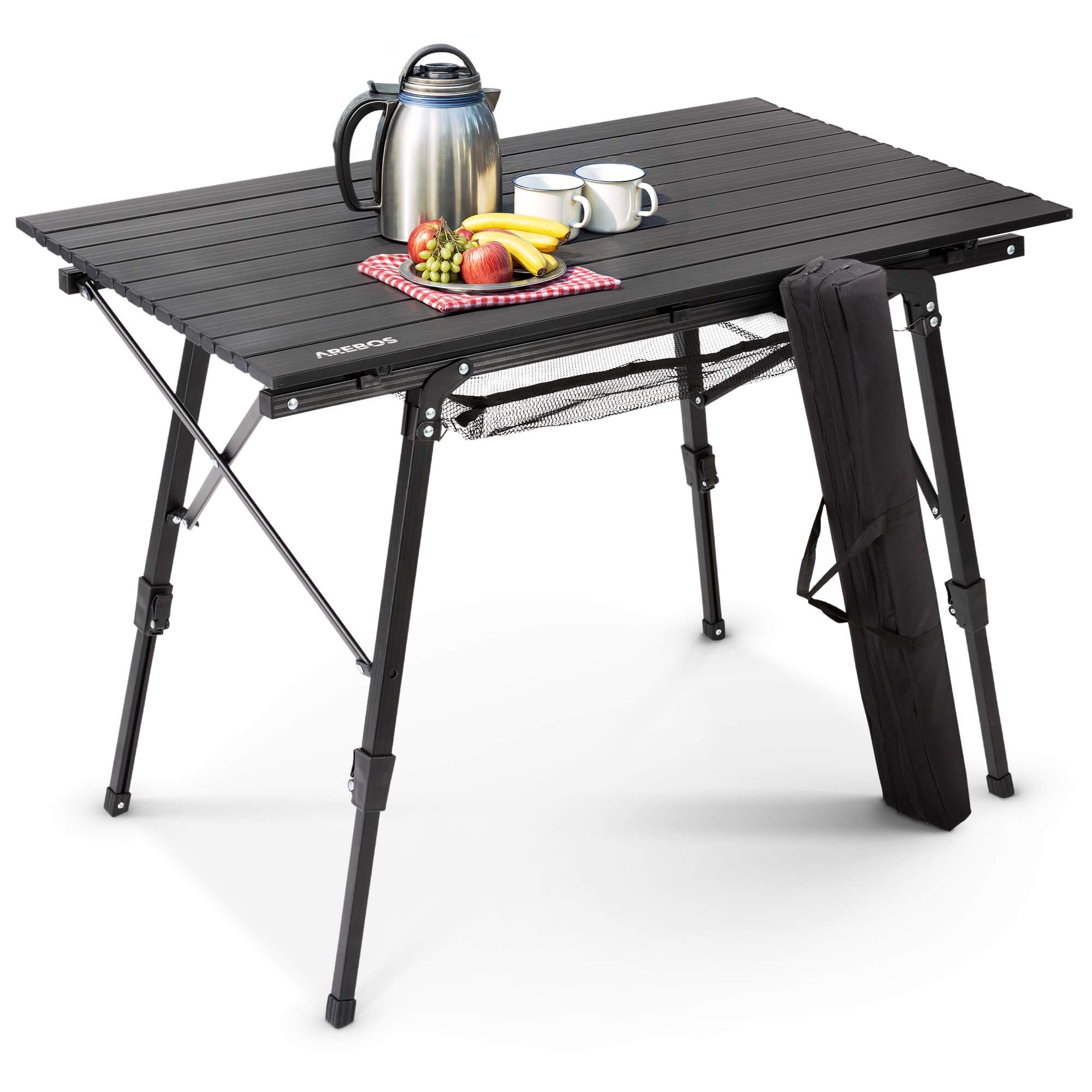 AREBOS Mesa de camping 90 x 51,5 cm mesa rodante aluminio mesa plegable exterior