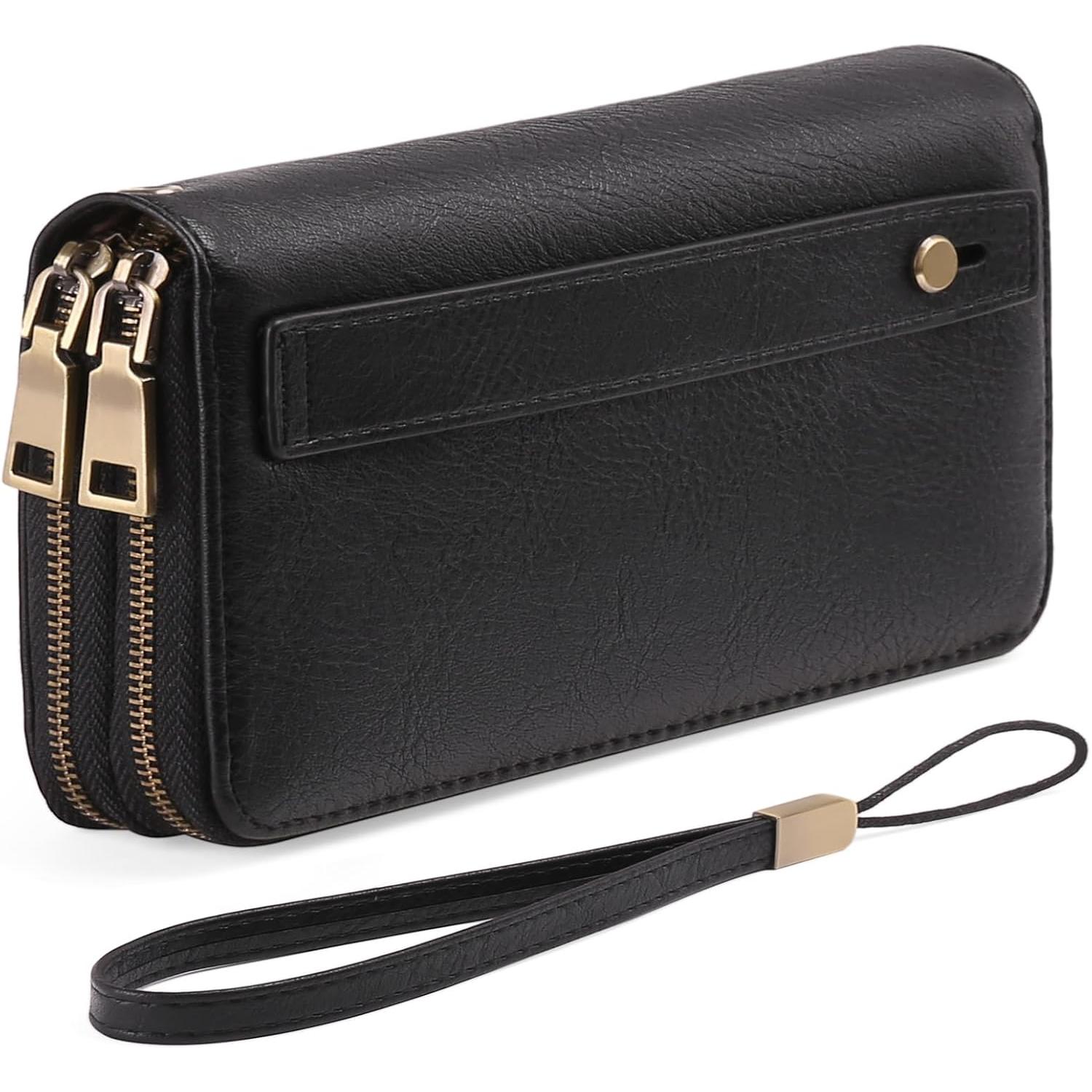 Monederos para Mujer, Cartera de mano con Doble Cremallera para teléfono, with RFID bloqueo, de Piel Vegana, de gran capacidad, tarjetero Grande with Correa de mano