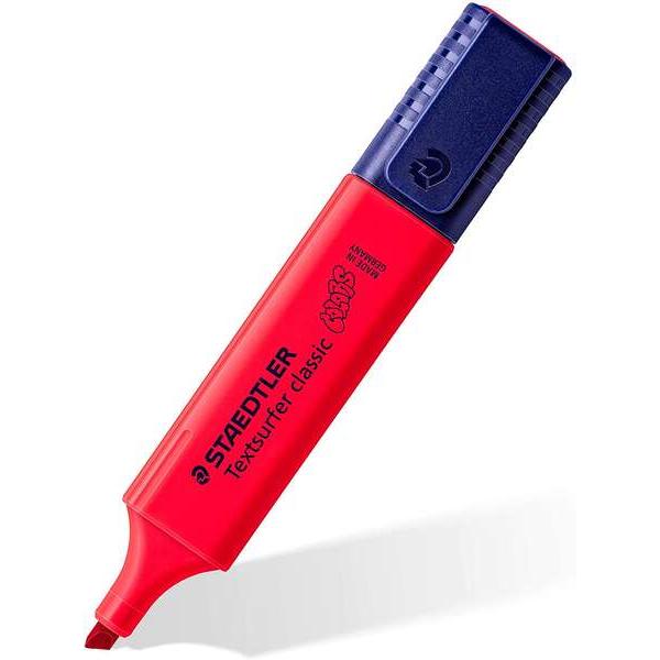 Staedtler textsurfer classic 364 rotulador marcador fluorescente - punta biselada - trazo entre 1mm-5mm - tinta con base de agua - color bermellon (10 uds)
