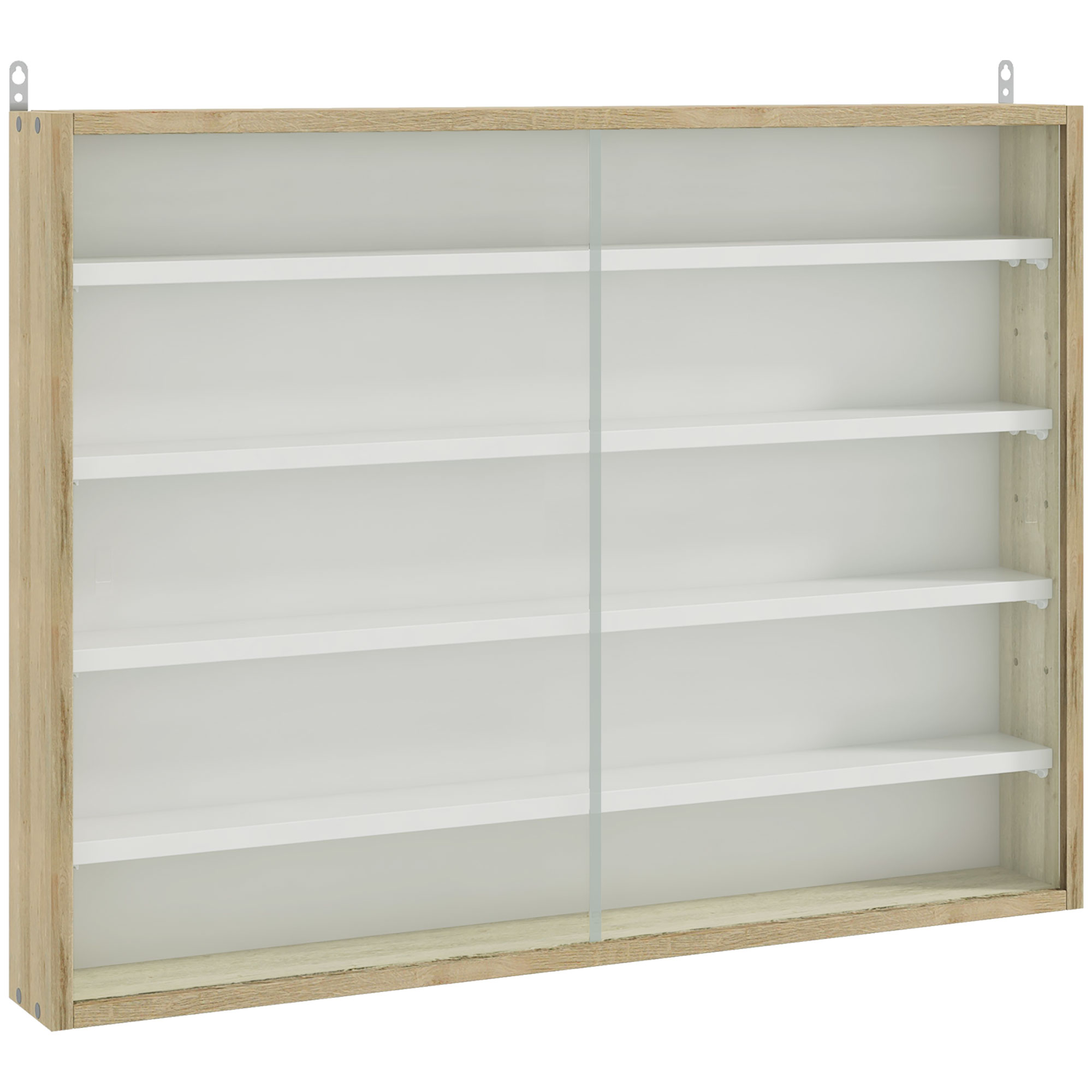 HOMCOM Vitrina de Pared Vitrina de Madera con Estantes Ajustables y 2 Puertas Correderas de Vidrio para Colecciones Perfumes Figuras de Decoración 80x9,5x60 cm