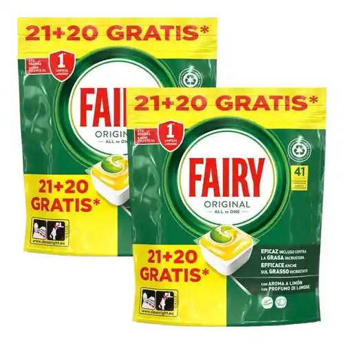 Fairy Pack de 2 bolsas, 41 cada una un total de 82 cápsulas de lavavajillas todo en uno - Elimina grasa y deja un aroma limpio y fresco - Total 82 cápsulas