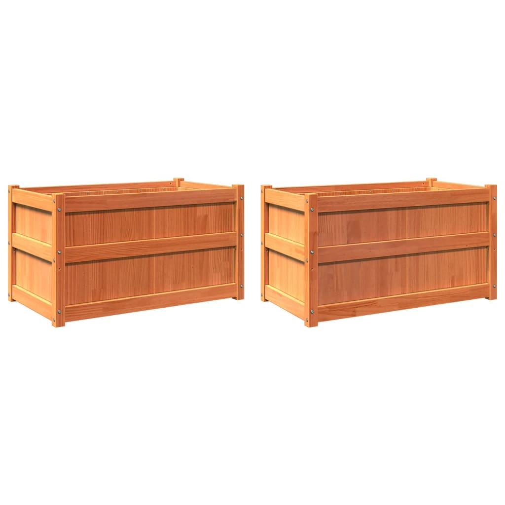 vidaXL Jardineras de exterior 2 uds madera maciza de pino marrón cera