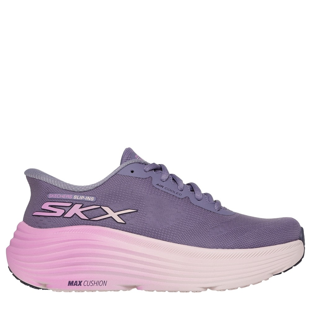 Cómoda Zapatilla mujer Skechers SLIP-INS MAX CUSHIONING ENDEAVOUR púrpura. Plantilla Air-Cooled Goga Mat amortiguadoras. Heel Pillow en el talón para calzarte sin manos Altura Tacón bajo (1-3 cm) Referencia 129473-PUR