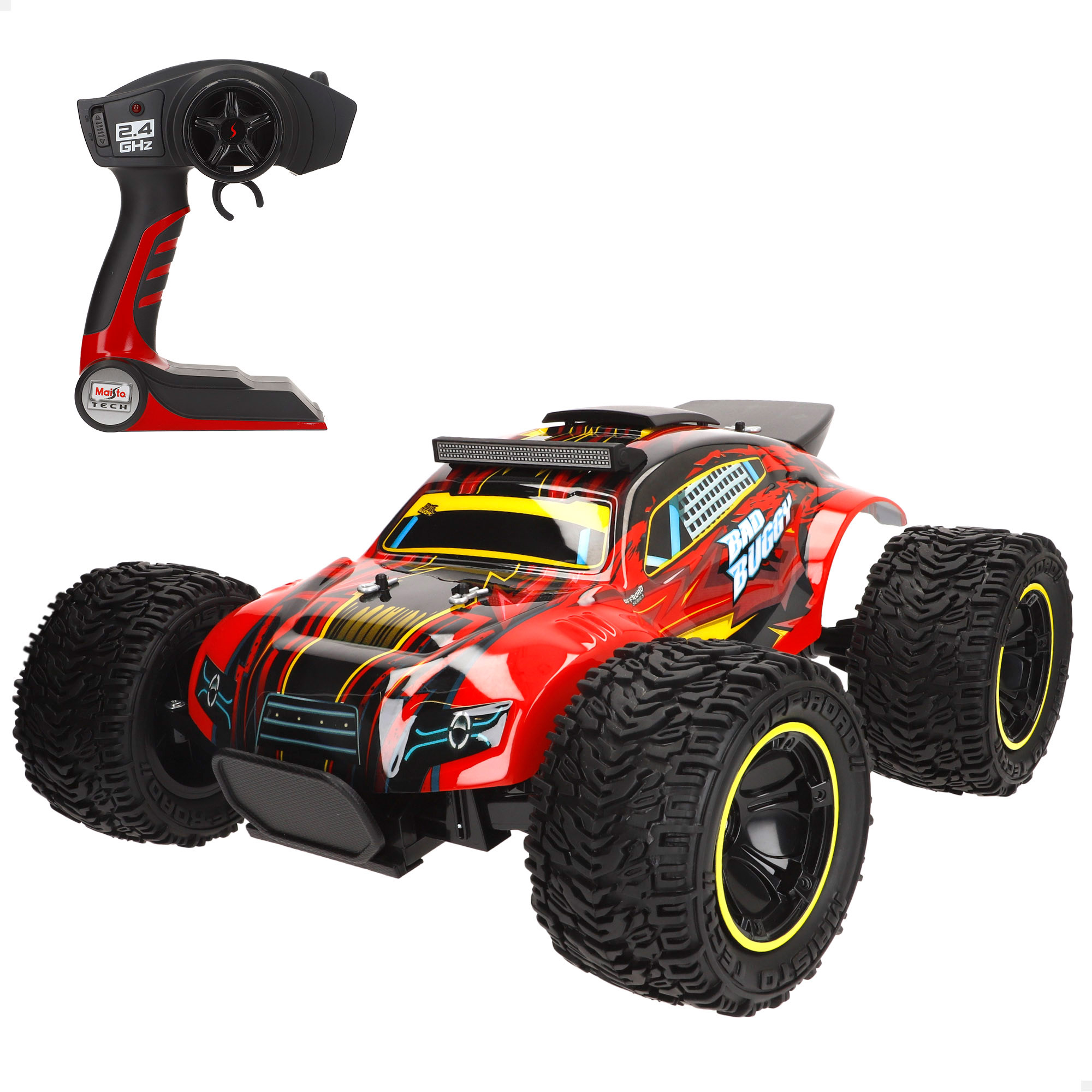 Maisto Tech - Coche teledirigido 4x4, Bad Buggy, ruedas gigantes con tacos, frecuencia 2.4 GH.z, 6 direcciones, alcance 35 metros, todoterreno, carga USB, radiocontrol niño, control remoto, coches teledirigidos para niños, +8 años