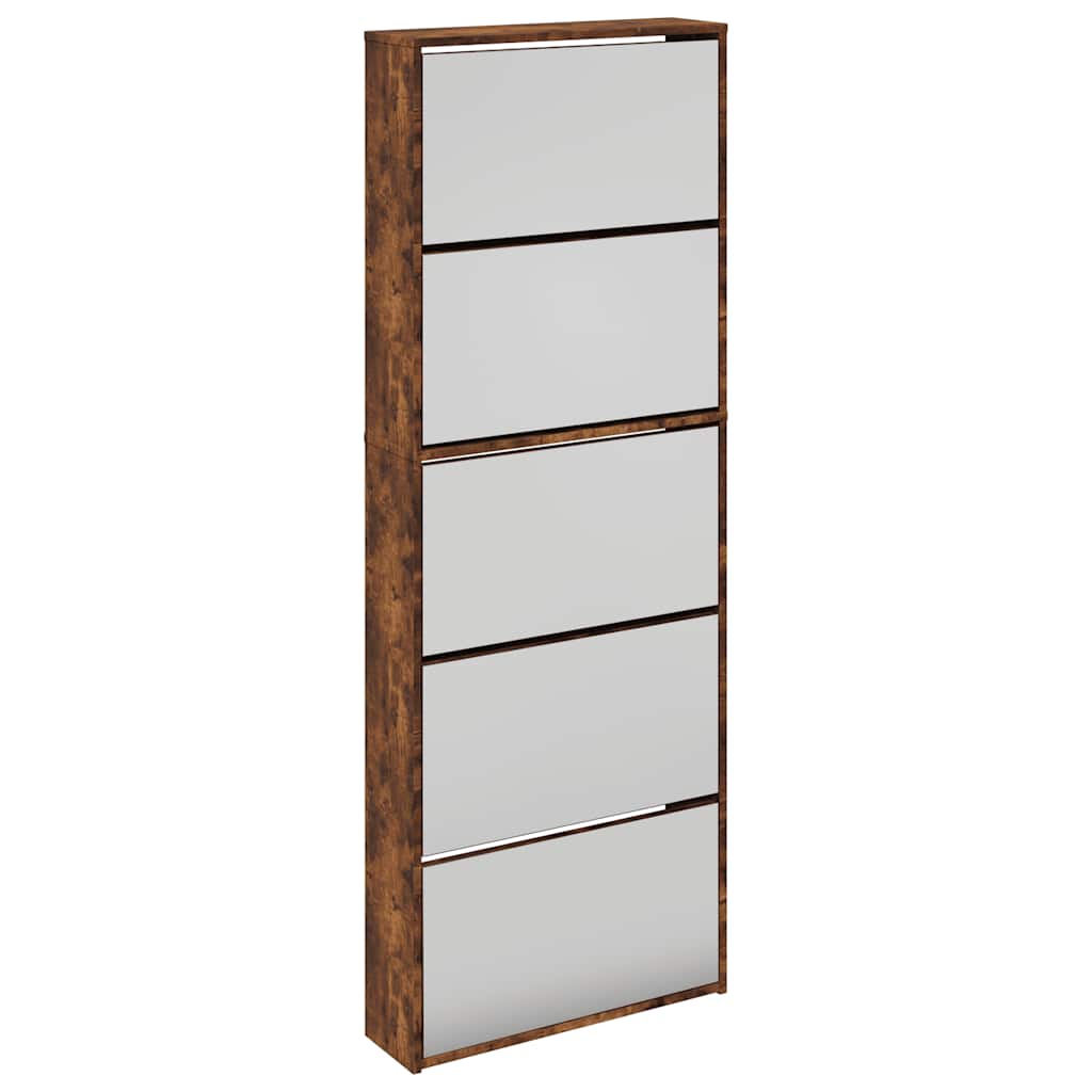 vidaXL Mueble zapatero y espejo 5 niveles roble ahumado 63x17x169,5 cm