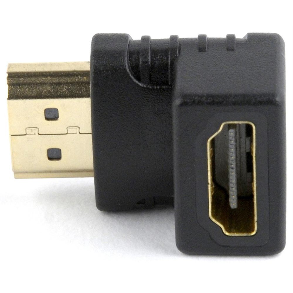 Gembird - Adaptador HDMI A-HDMI90-FML hembra a macho en ángulo de 90° para instalaciones AV compactas detrás de TV o monitores, con contactos chapados en oro y diseño negro profesional