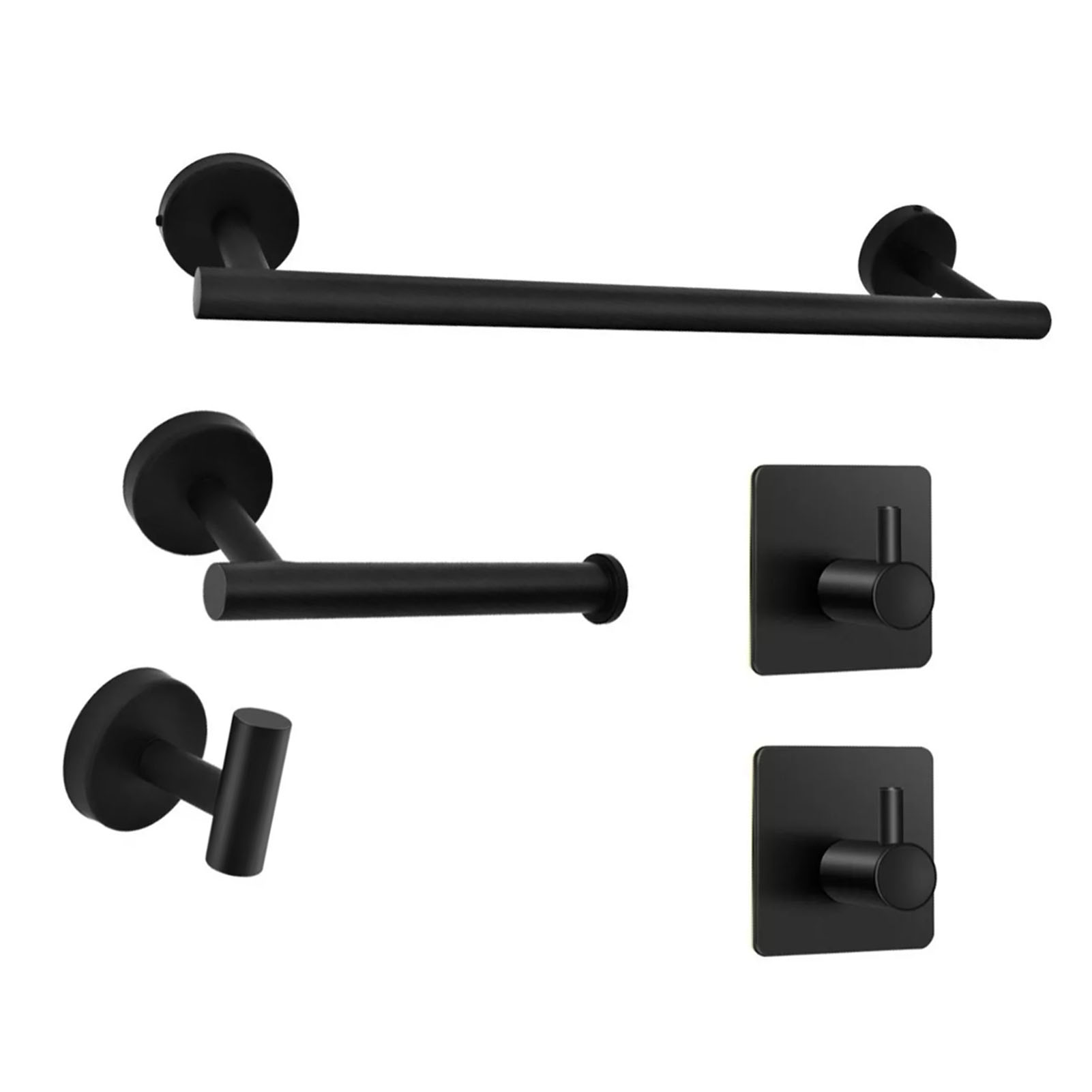 TK Juego de accesorios de Baño de 5 piezas, soporte de Papel, Gift adhesivo, juego de baño multimtifción, color Negro