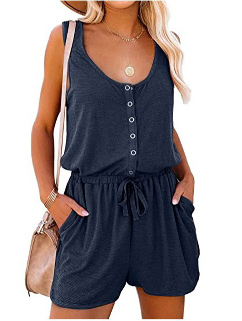 Mono informal de verano para mujer, cuello redondo, sin mangas, con bolsillos