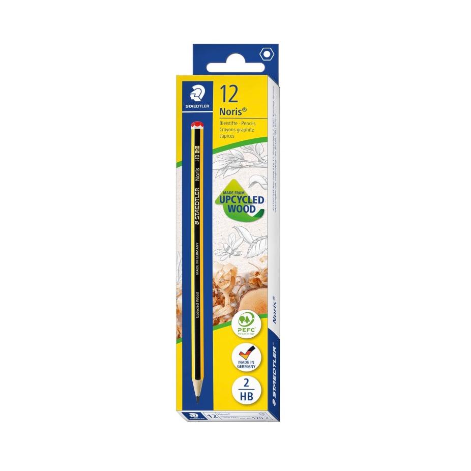 STAEDTLER Noris Lápices HB de madera Lapiz mas conocidos de grafito escolar Pack 12u ,HB. Lapiz aleman gran calidad Cabeza roja.