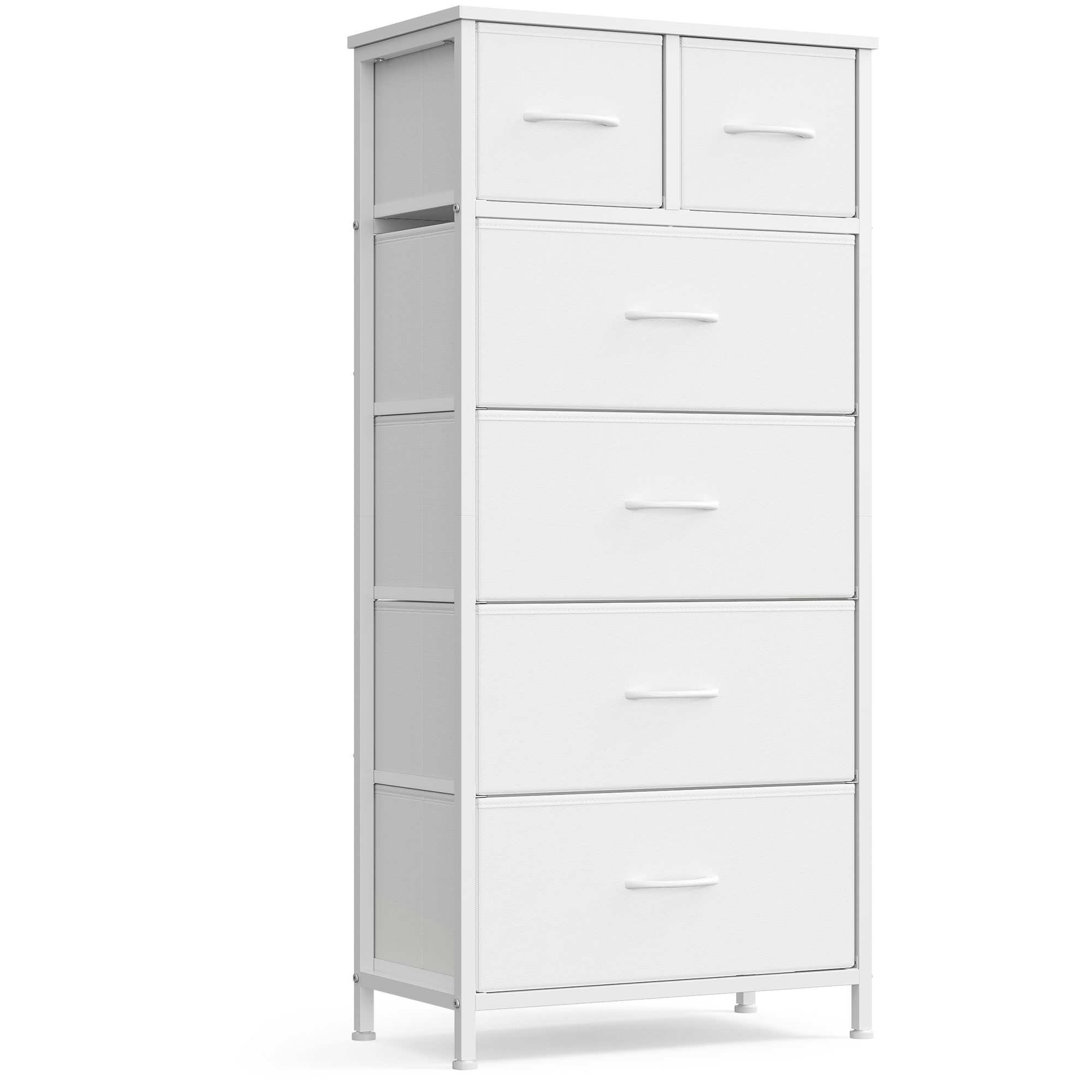 SONGMICS Cómoda con 6 Cajones de Tela, Organizador de Almacenamiento, 50,6 x 30 x 117,7 cm, Blanco