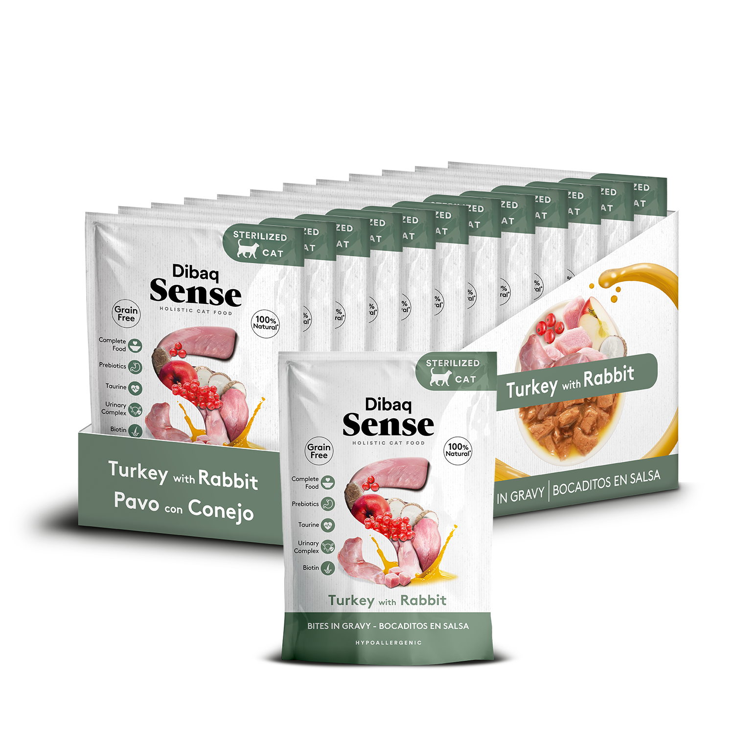 Dibaq Sense Bocaditos en salsa Pavo con Conejo pack 12 uds x 100 gr
