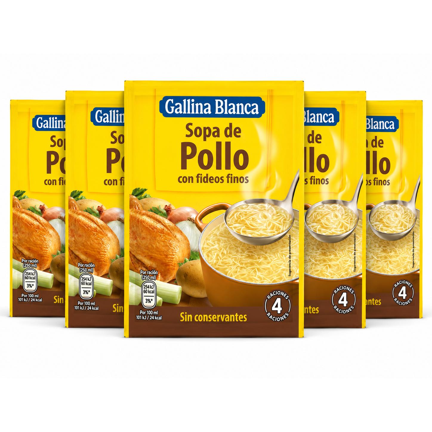 Sopa Gallina Blanca de Pollo con Fideos 71 g Pack de 5 unidades – Sabor Casero