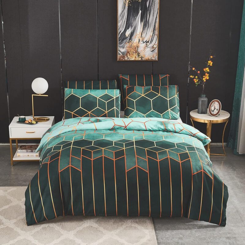 OmHO Juego de funda nórdica de 240 x 220 cm con 2 fundas de almohada de 50 x 65 cm, juego de cama de microfibra bohemio con estampado geométrico.