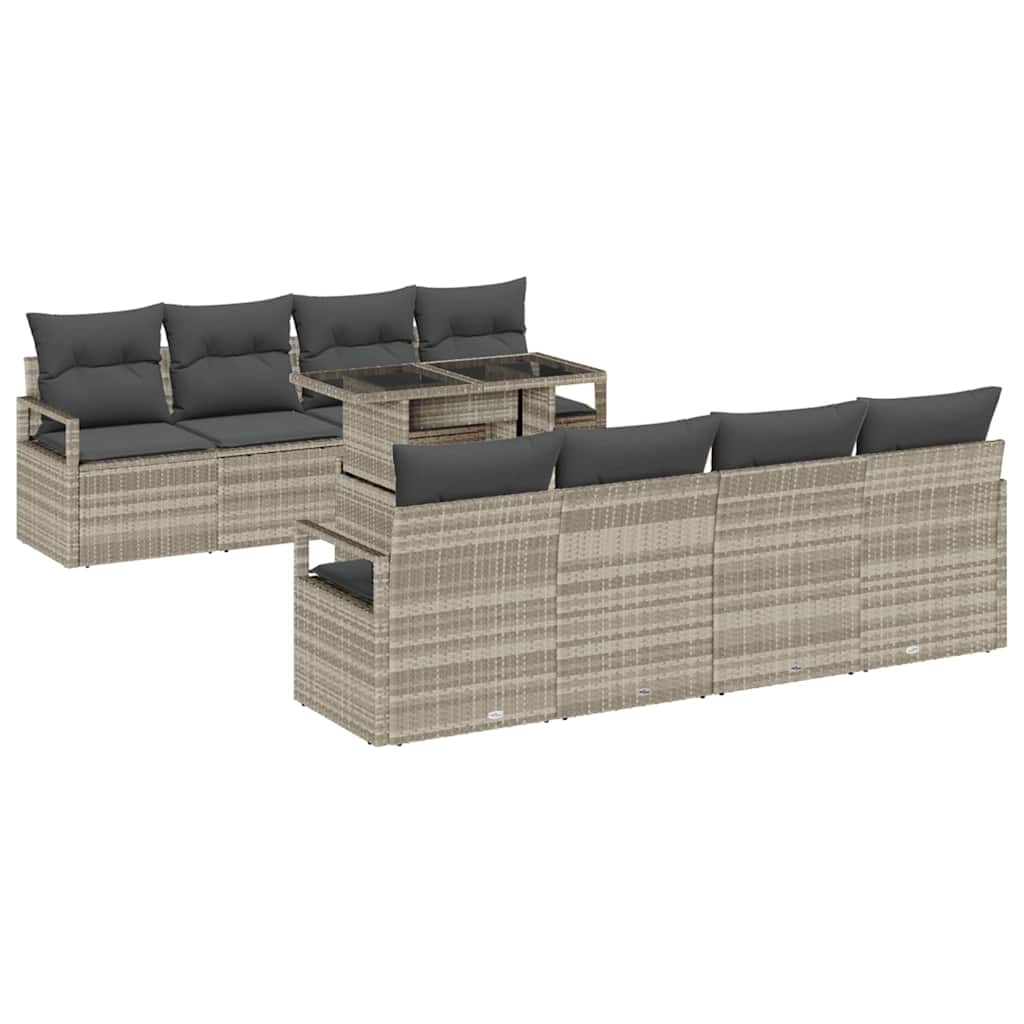 vidaXL Conjunto de sofá de jardín 9 pcs Gris Claro ratán sintético