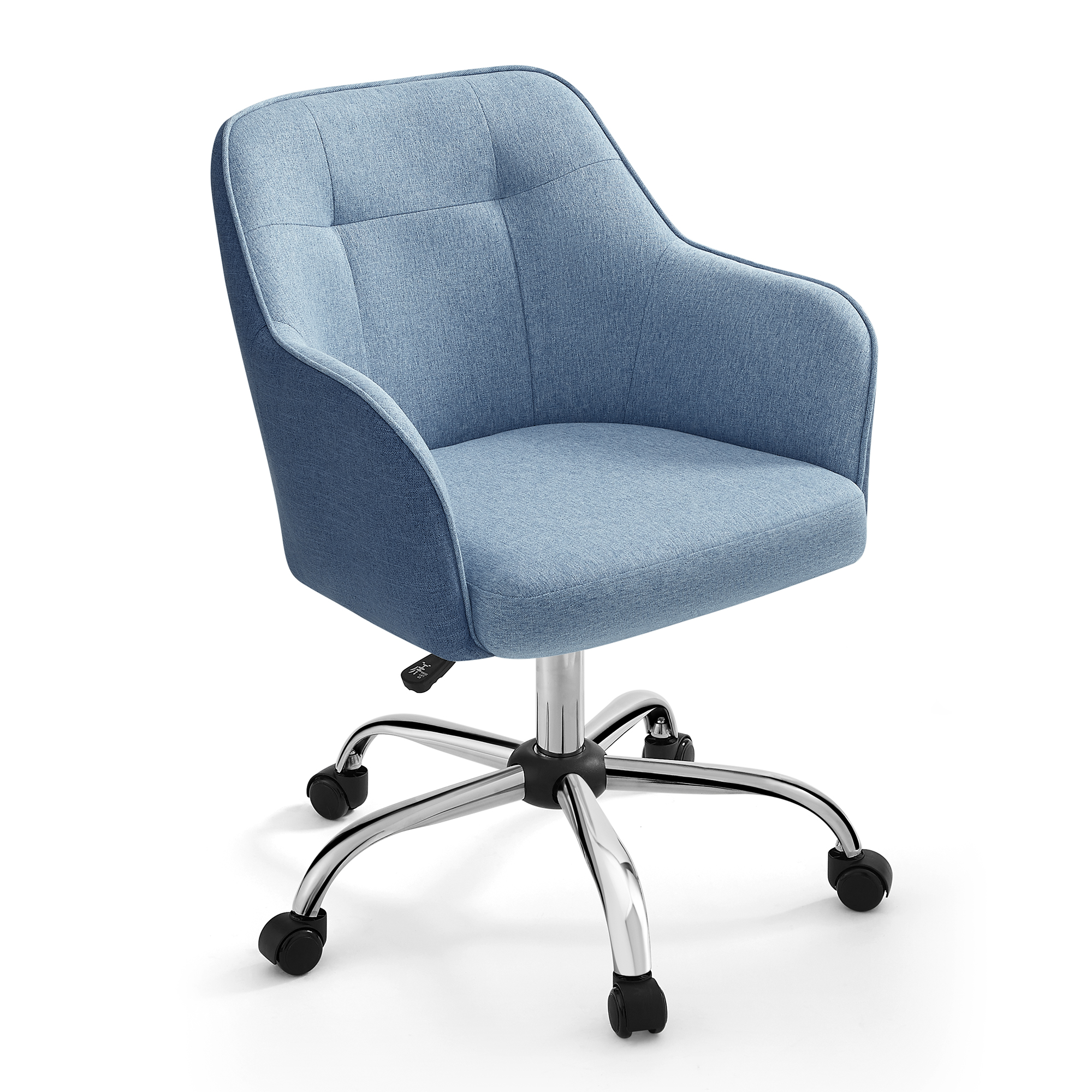 SONGMICS Silla de Estudio, Silla Giratoria, Altura Ajustable, Carga de 110 kg, Marco de Acero, Tela de Algodón-Lino Transpirable, para Estudio, Dormitorio, Azul/Gris/Gris Claro/Marrón/Negro/Rosa/Verde