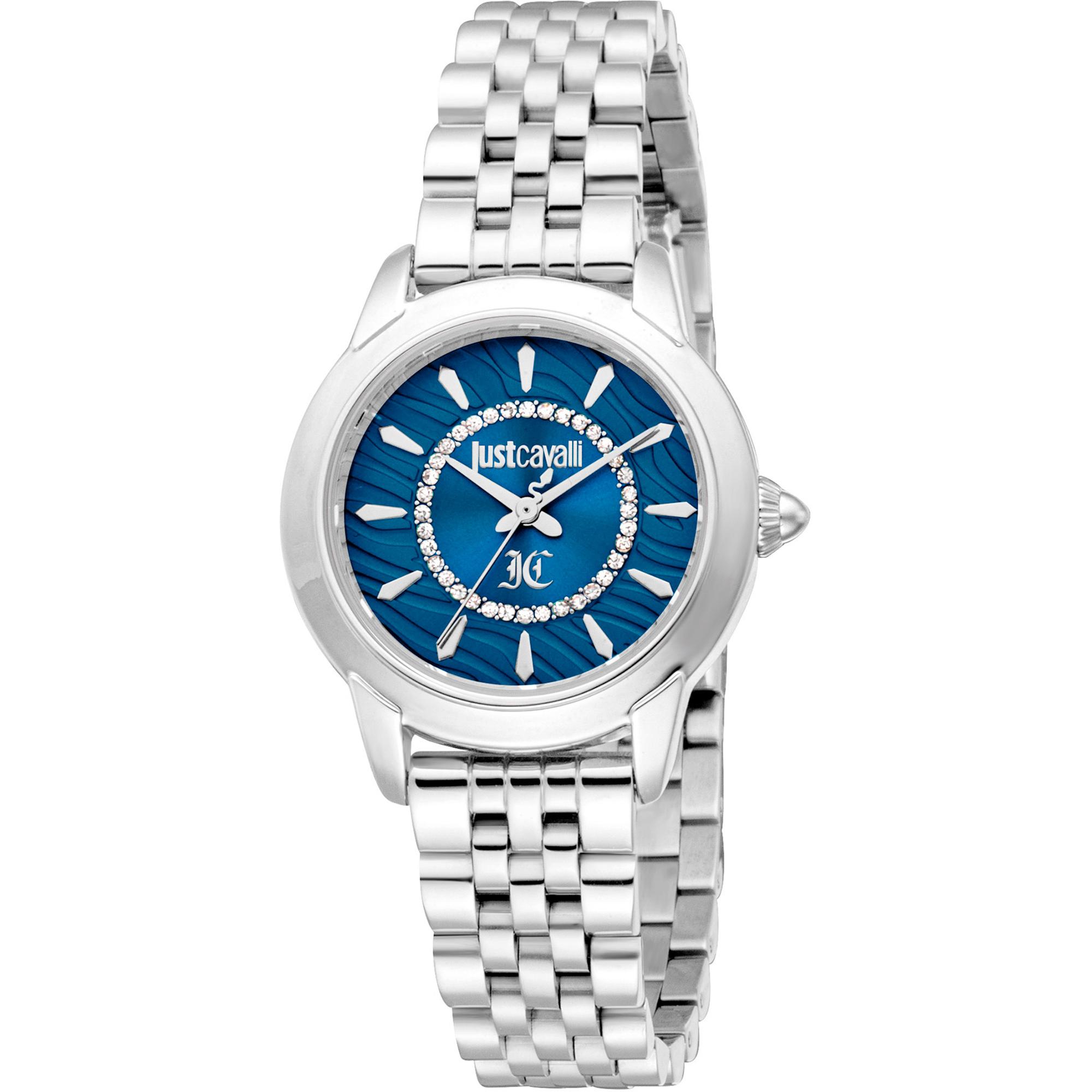 Reloj De Pulsera Just Cavalli Just Cavalli Animalier Jc1L333 Allegra - Jc1L333M0015 Correa Color: Gris Plata Dial Azul Noche Mujer