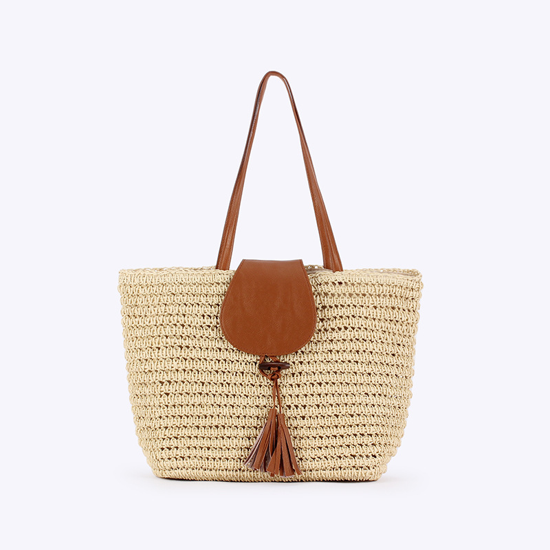 Bolso de hombro de paja para mujer, ideal para el verano. Bolso de mano grande, informal, tejido, perfecto para la playa o como accesorio de viaje, con borlas