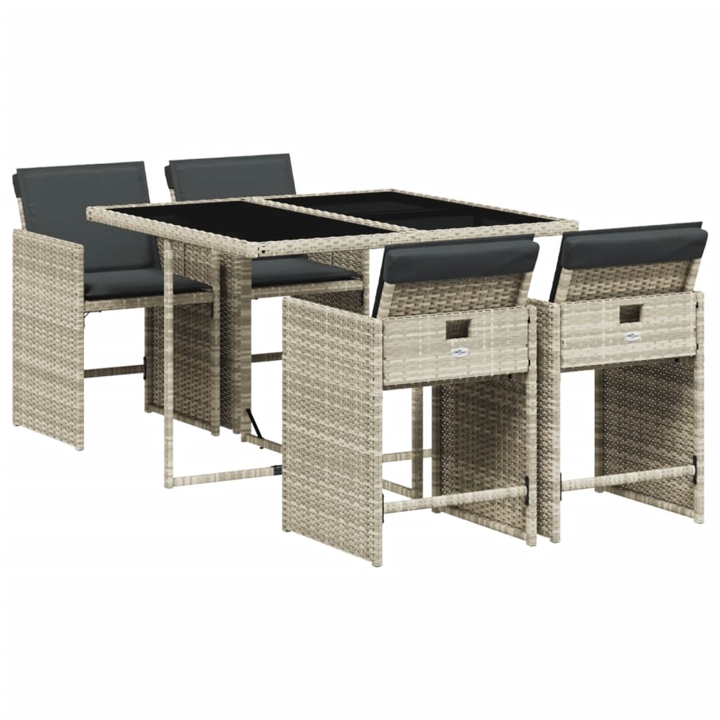 vidaXL Set comedor de jardín 5 pzas cojines ratán sintético gris claro