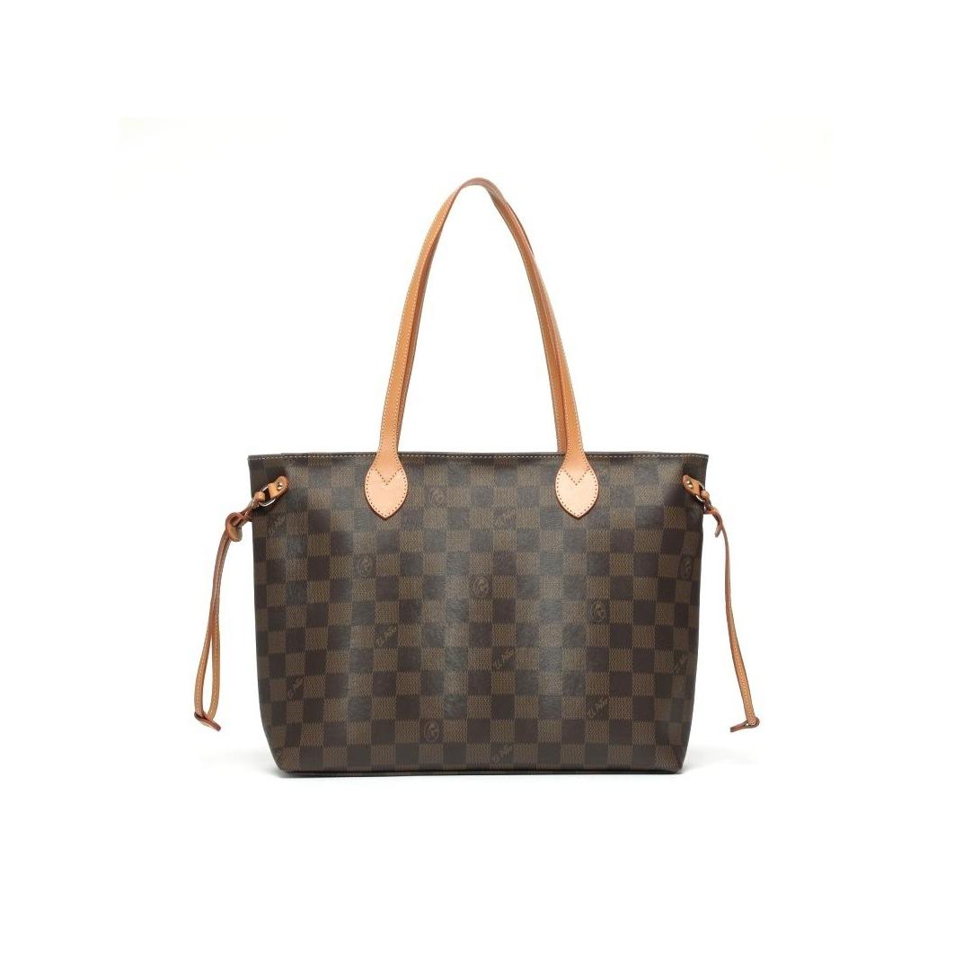 Bolso de Mano Grande El Potro Colección Chess en Lona y Piel Color Marrón 43x29x15 cm