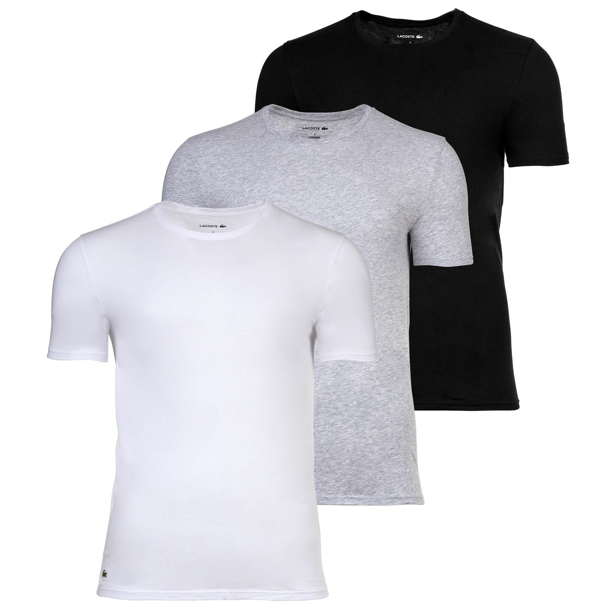 LACOSTE Lote de 3 camisetas de hombre - Essentials, cuello redondo, corte entallado, algodón, color liso.
