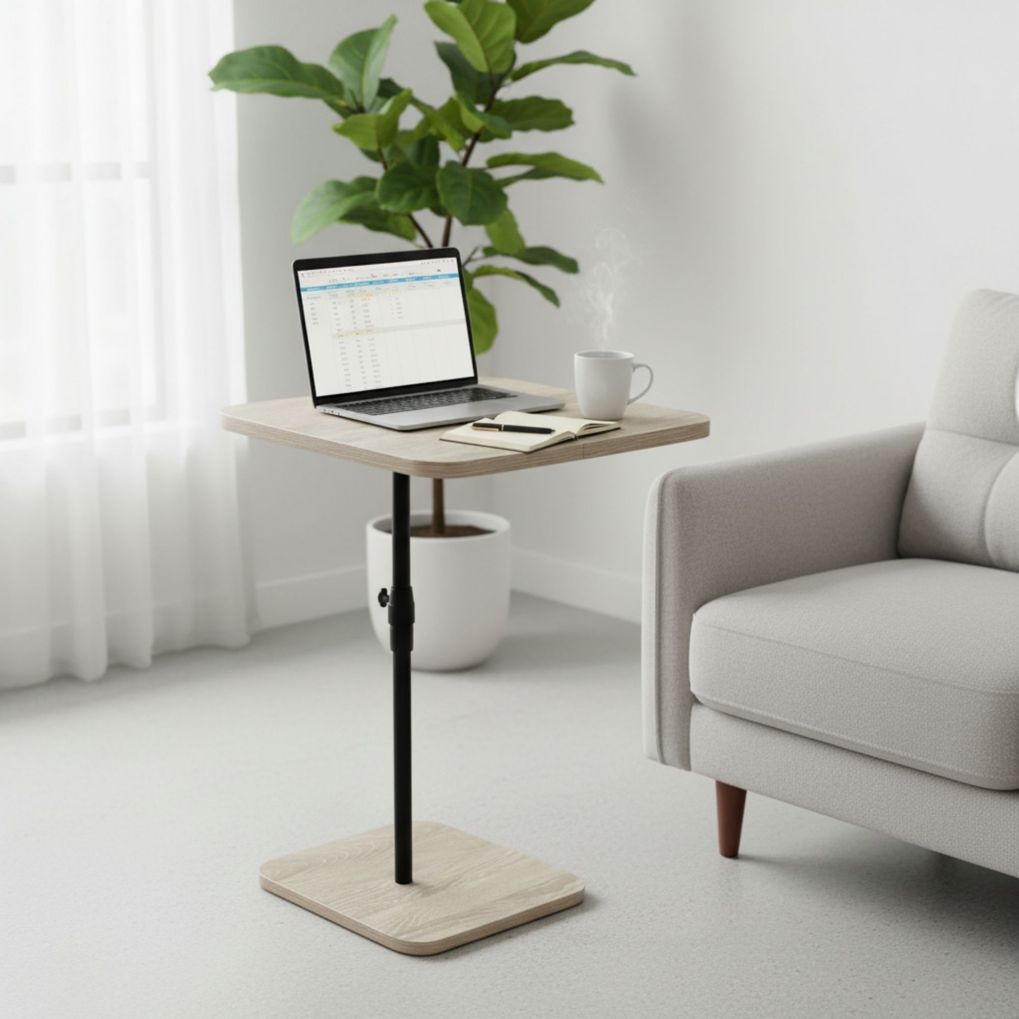 MOBLEKIT | Mesas Auxiliares para Sofá o Cama de Madera y Metal, Modelos Fijos o Regulables con Opciones con Ruedas, Escritorios Compactos para Hogar