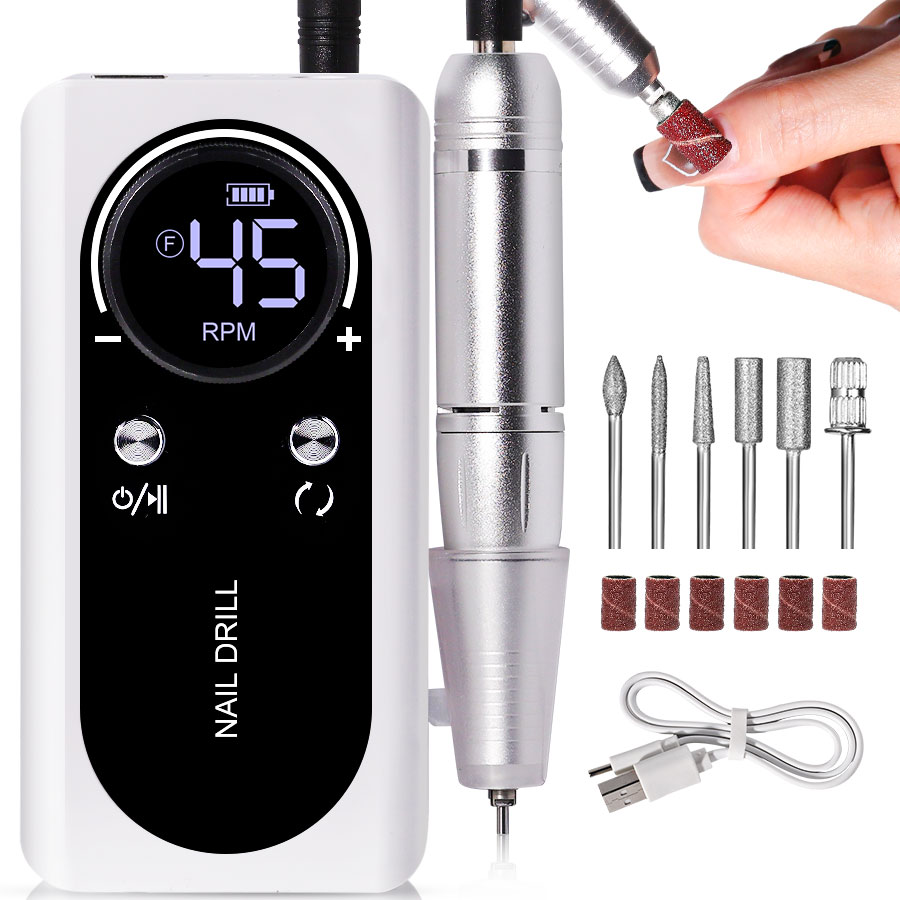 Máquina De Uñas Recargable 45000RPM Con LCD Bajo Ruido Profesional Pulidora De Uñas Con Accesorios Set De Manicura Eléctrica
