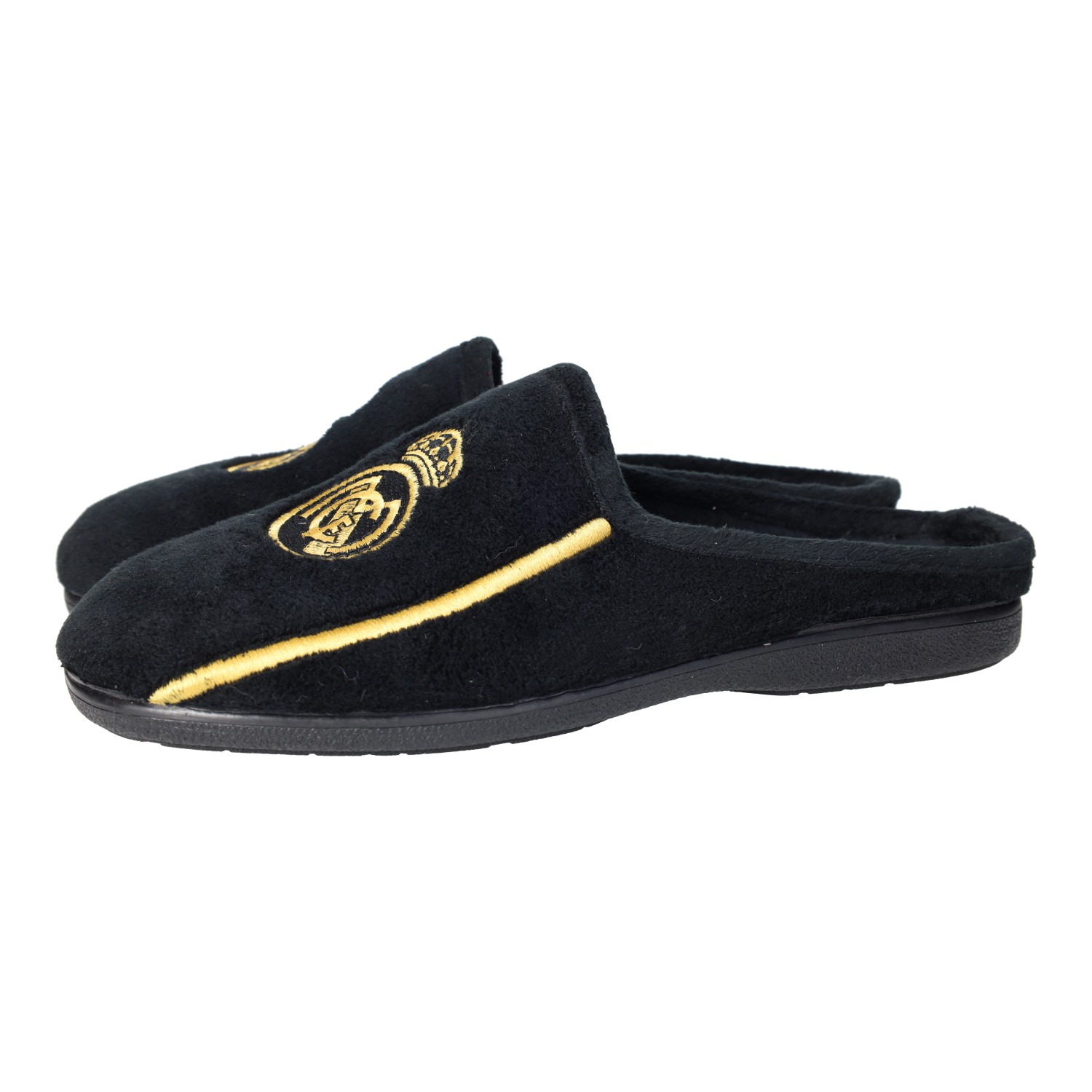 Zapatillas Casa marca ANDINAS para hombre en color negro. Chinelas del Real Madrid para hombres, en color negro. Producto oficial con licencia del Real Madrid, hechas en España por ANDINAS