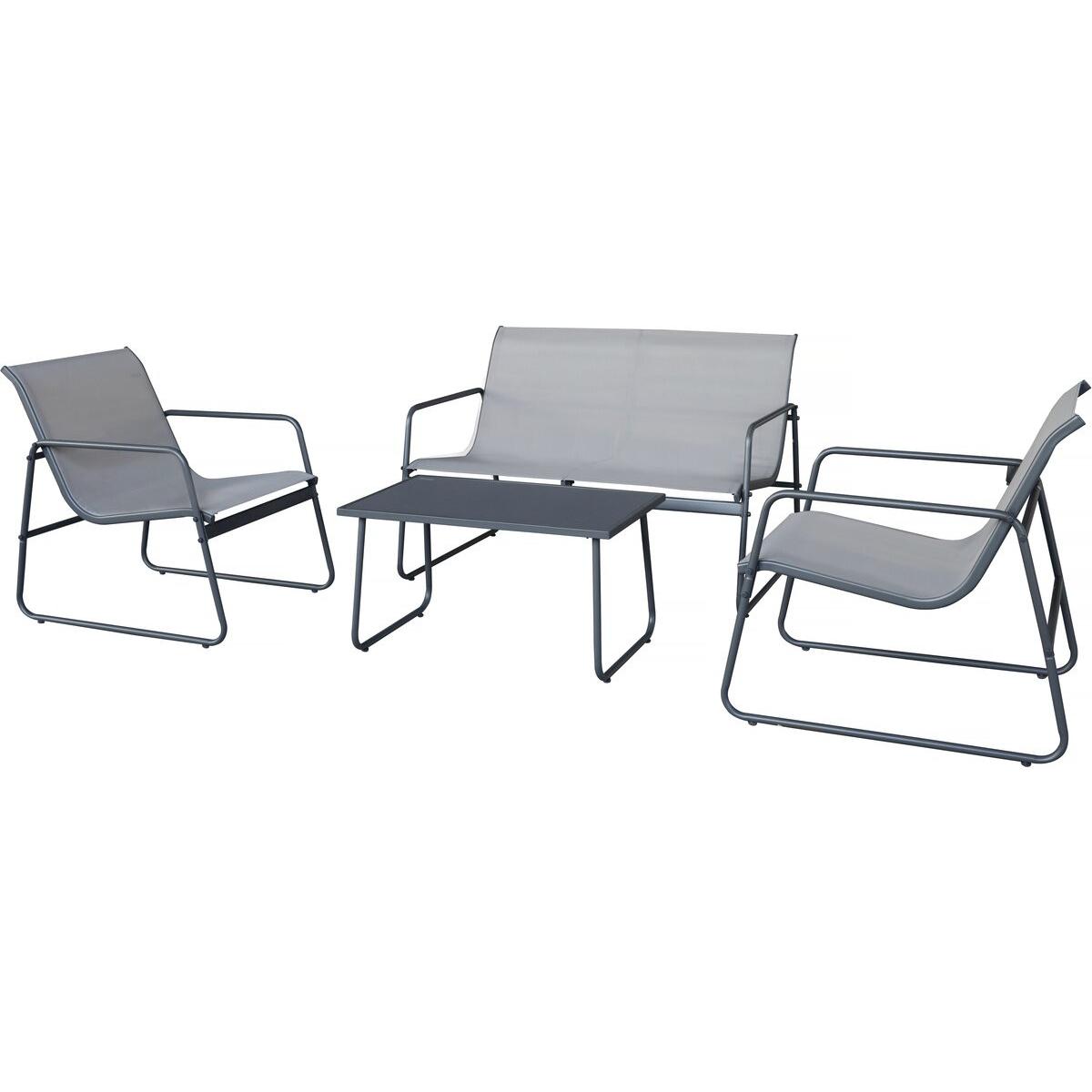 Habitat y Jardin - Conjunto de jardín de metal <<Fortaleza>> - 4 plazas - Gris claro