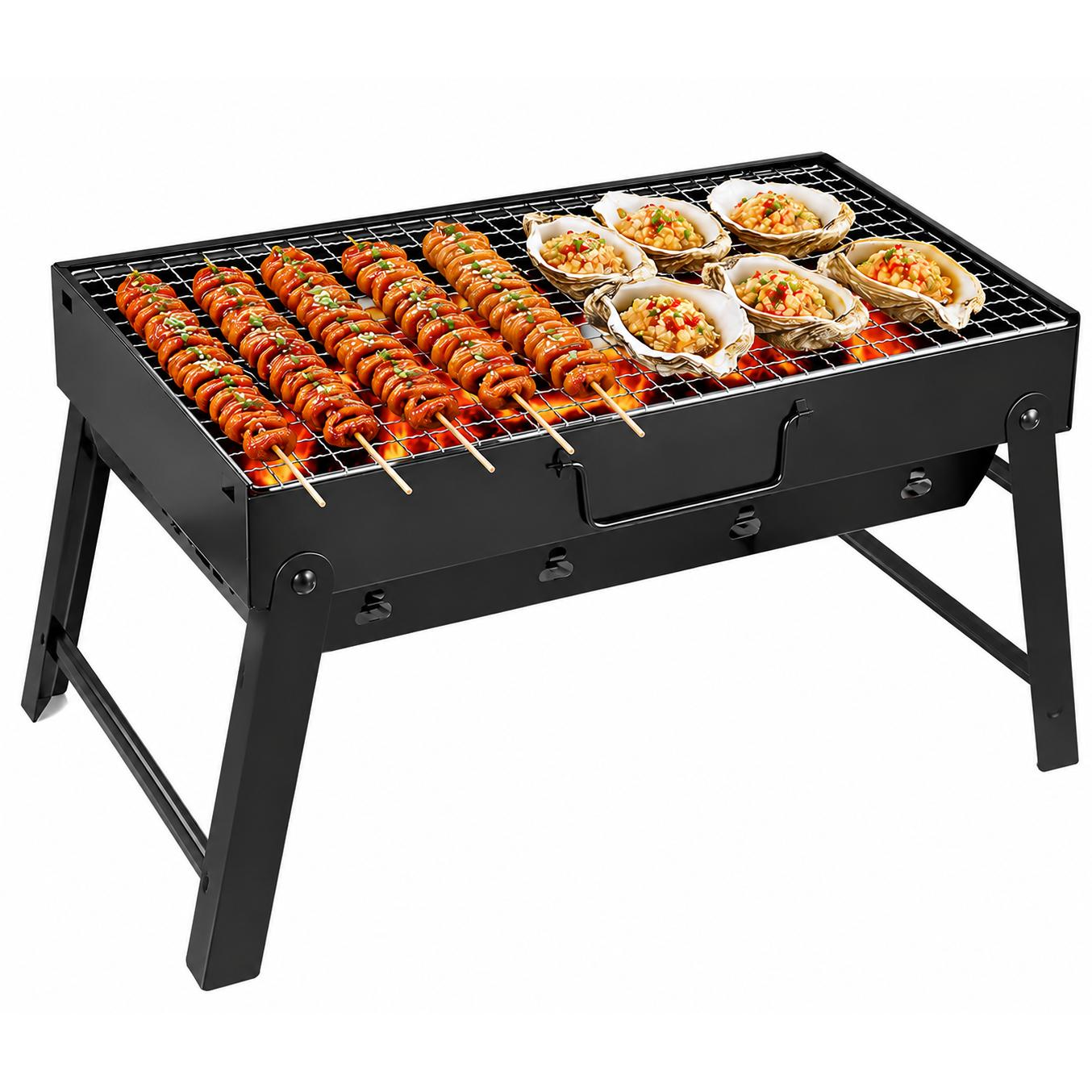 Barbacoa Portátil de Carbón Plegable - Parrilla BBQ para Camping, Jardín, Terraza y Picnic, fabricada en acero resistente, fácil de montar y reutilizable