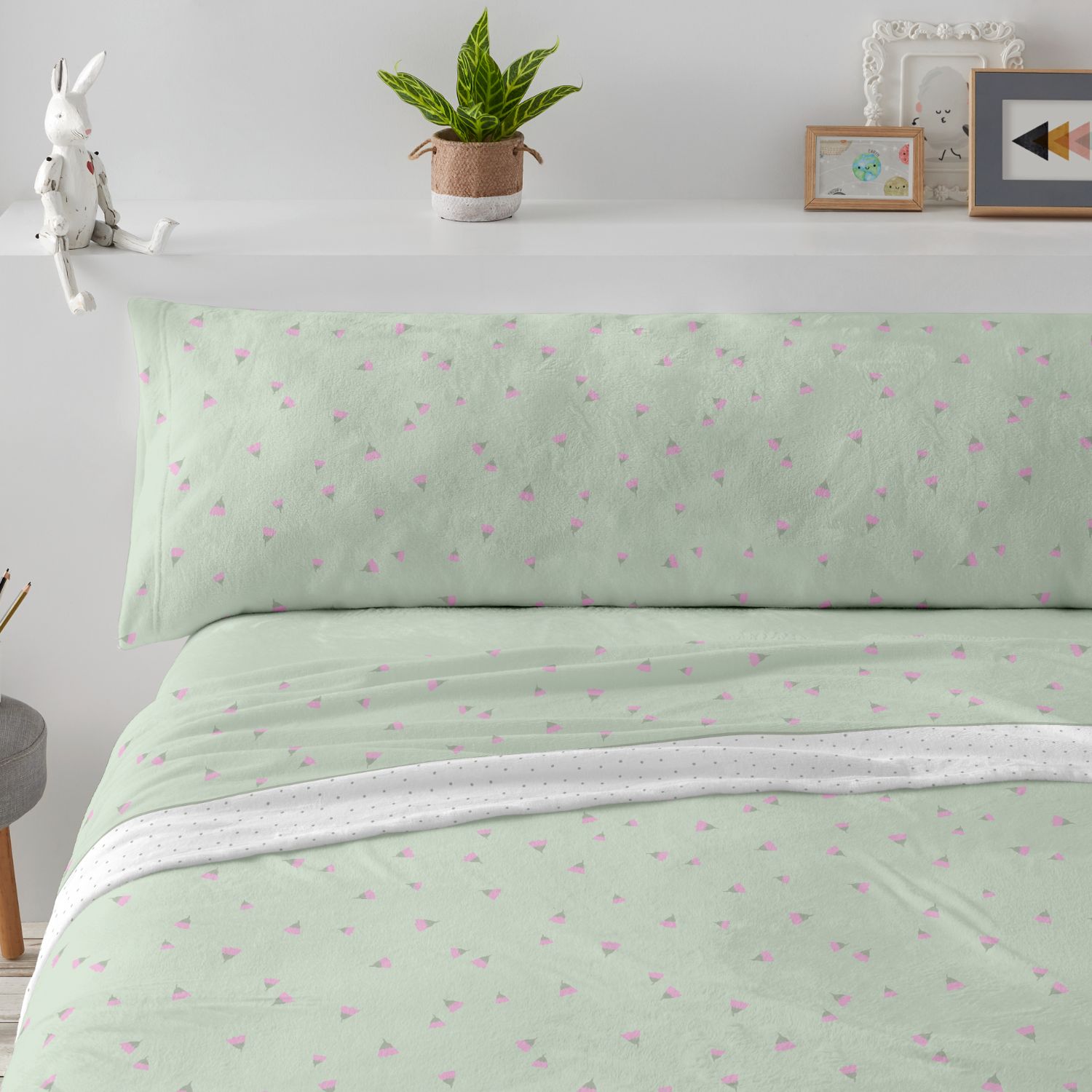 Juego Sábanas BURRITO BLANCO Tejido Coralina Diseño Naif Azul - Tacto Suave, Cálido y Ligero - Cama 90-200cm