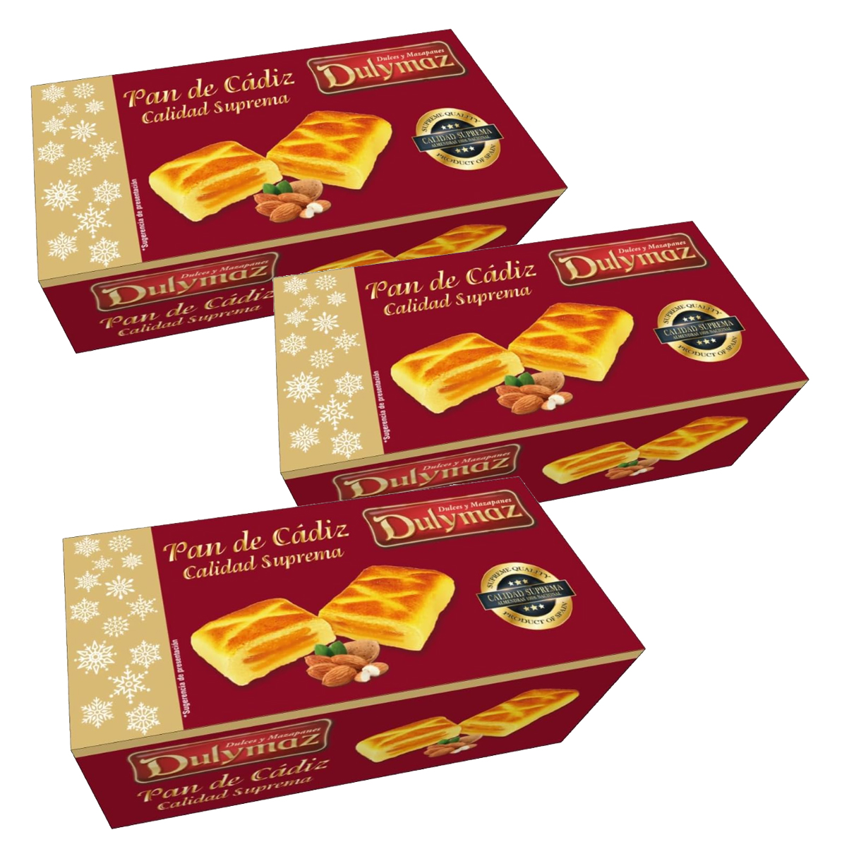 Pan de Cádiz Pack de 3 x 250g - Dulce Típico de Cádiz - Dulce de Almendras - Mazapán