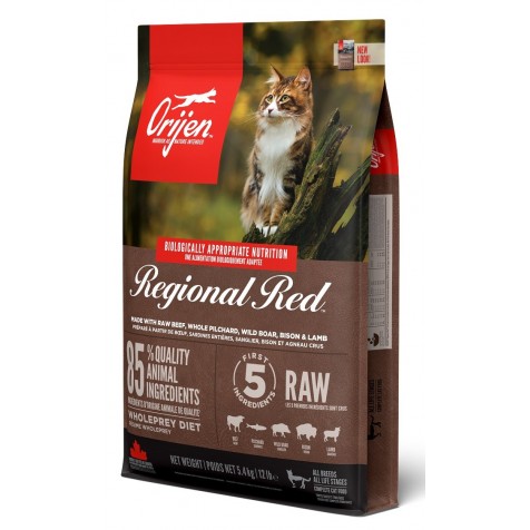 Orijen Pienso Gatos Regional Red 5.4 Kg - Proteína Natural de Res, Jabalí, Cordero, Cerdo y Bisonte