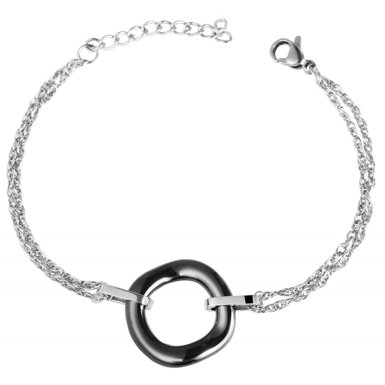 Akzent® Pulsera Prateada em Aço Inoxidável e Cerâmica - 0007