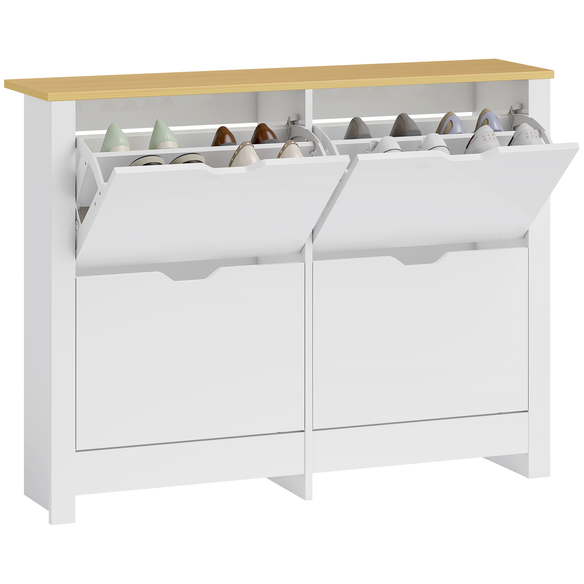 HOMCOM Zapatero Estrecho con 4 Cajones Abatibles, Mueble Zapatero con Estantes Ajustables, para 16 Pares de Zapatos, para Pasillos, Entradas, 105x26x80 cm, Blanco